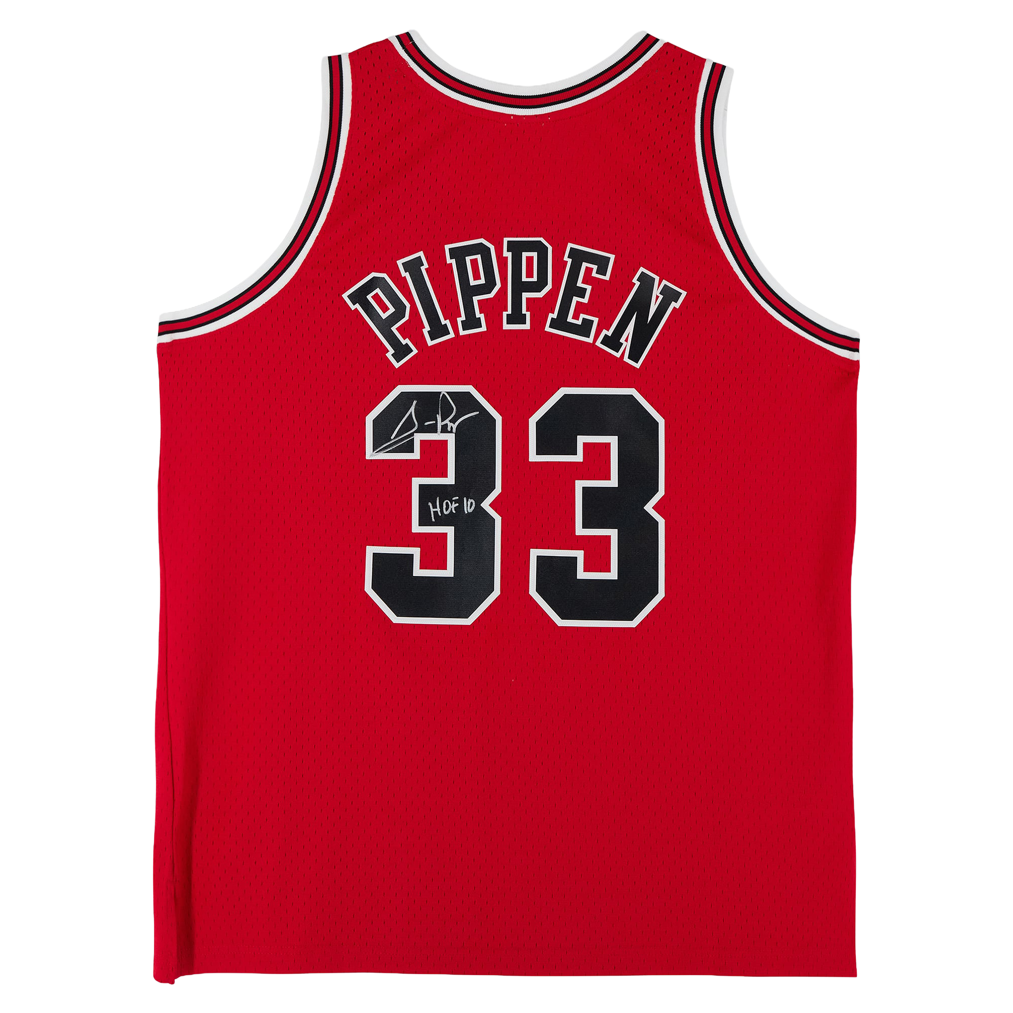 Scottie Pippen Chicago Bulls Autographed Red Mitchell & Ness 1997 Swingman Jersey with "HOF 10" Inscription