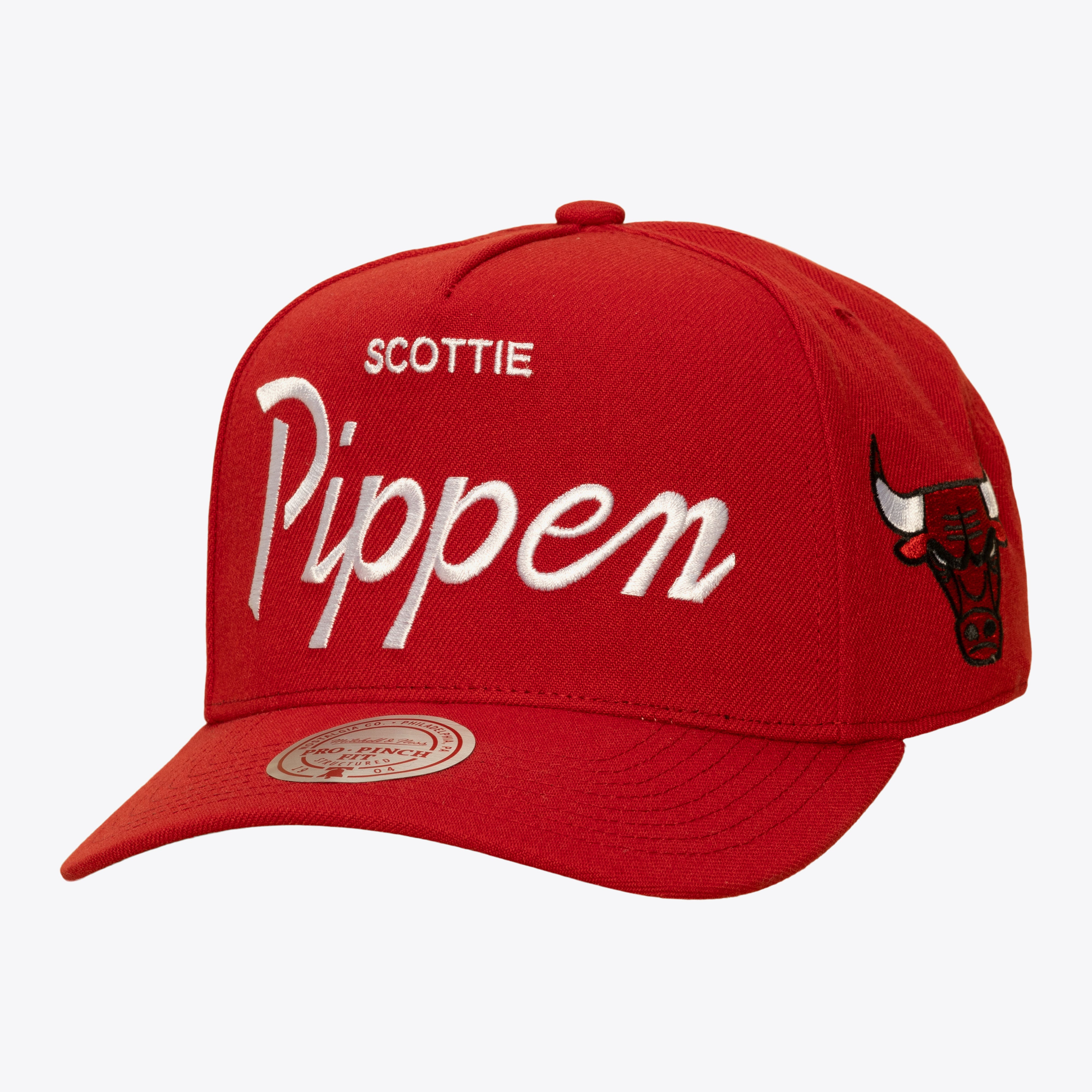 Scottie Pippen Chicago Bulls Red Hardwood Classics Player Script Pro Pinch Snapback Hat