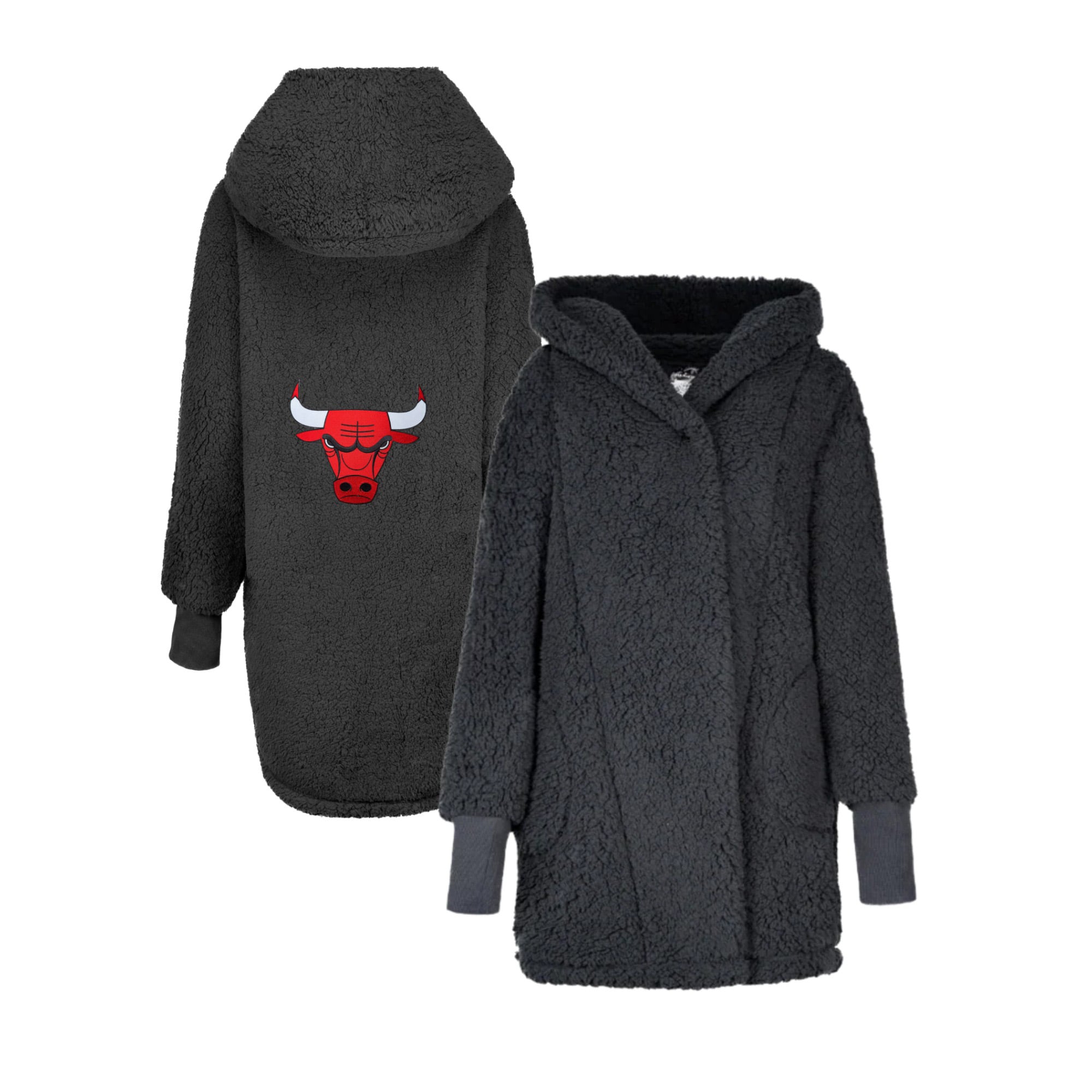 Unisex the Best Lounger World By Jill Martin Black Chicago Bulls Oversized Open-Front Hoodie Sweater