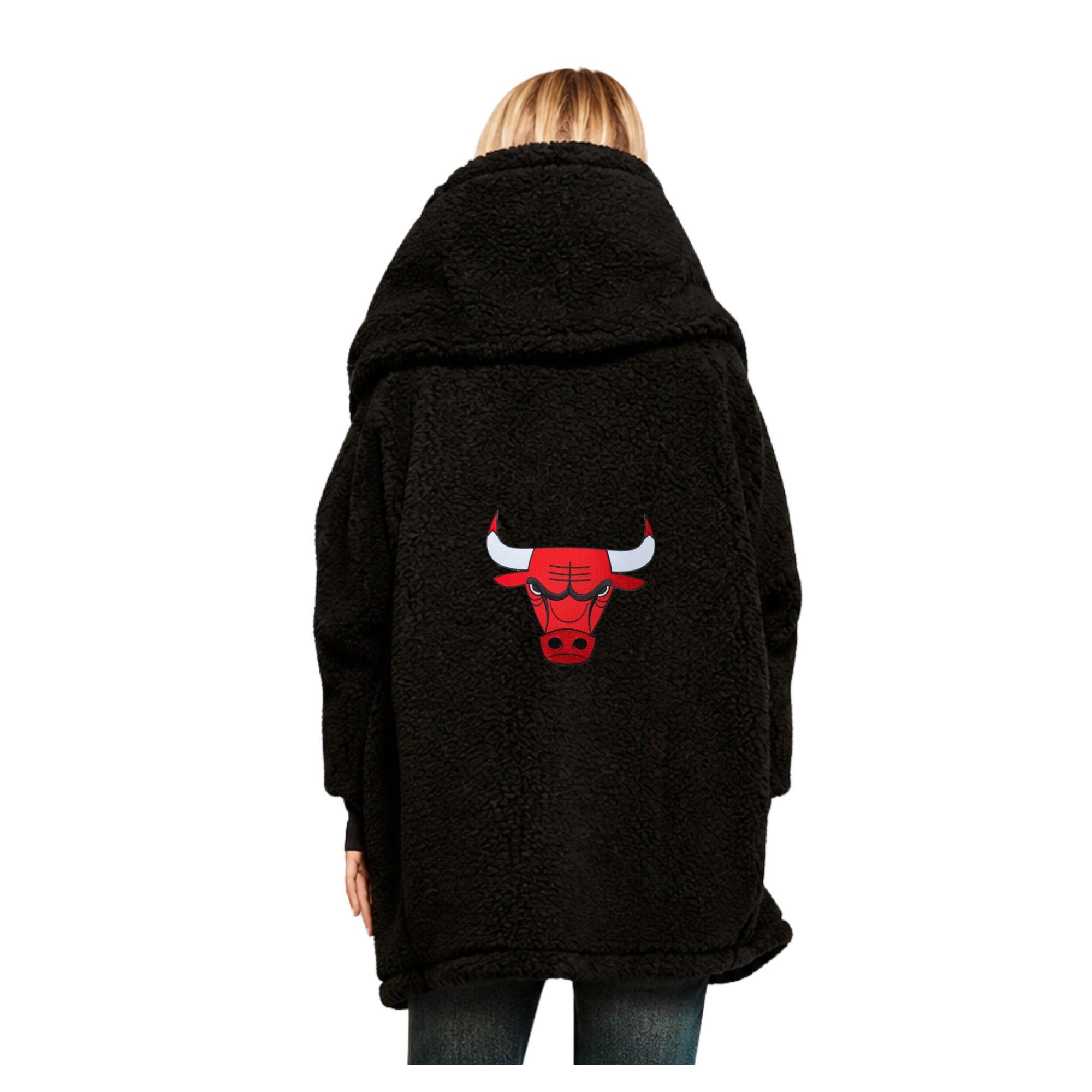 Unisex the Best Lounger World By Jill Martin Black Chicago Bulls Oversized Open-Front Hoodie Sweater