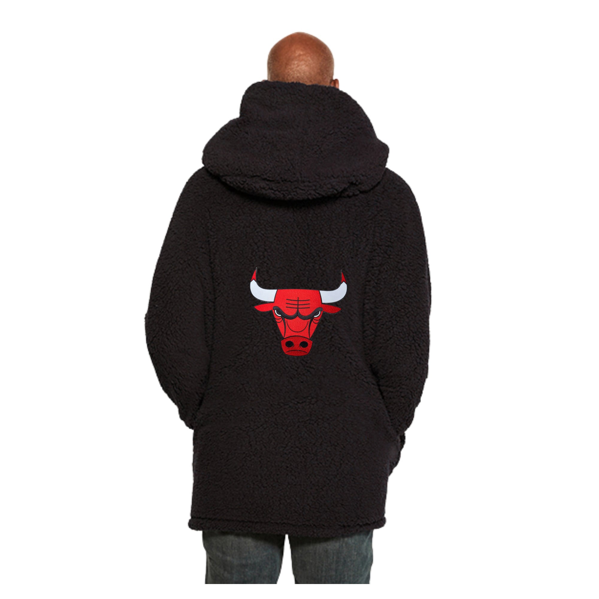 Unisex the Best Lounger World By Jill Martin Black Chicago Bulls Oversized Open-Front Hoodie Sweater