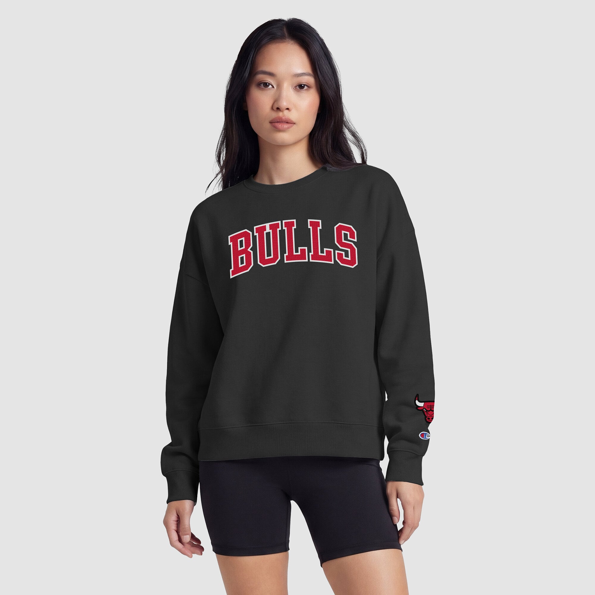 Sweat-shirt à col rond contrasté Champion noir Chicago Bulls pour femme
