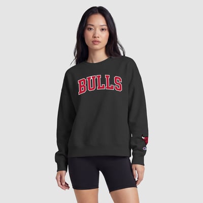  Chicago Bulls Champion Women's Contrast Crewneck Sweatshirt - Black