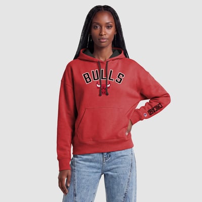  Chicago Bulls Champion Women's Contrast Liner Pullover Hoodie - Red
