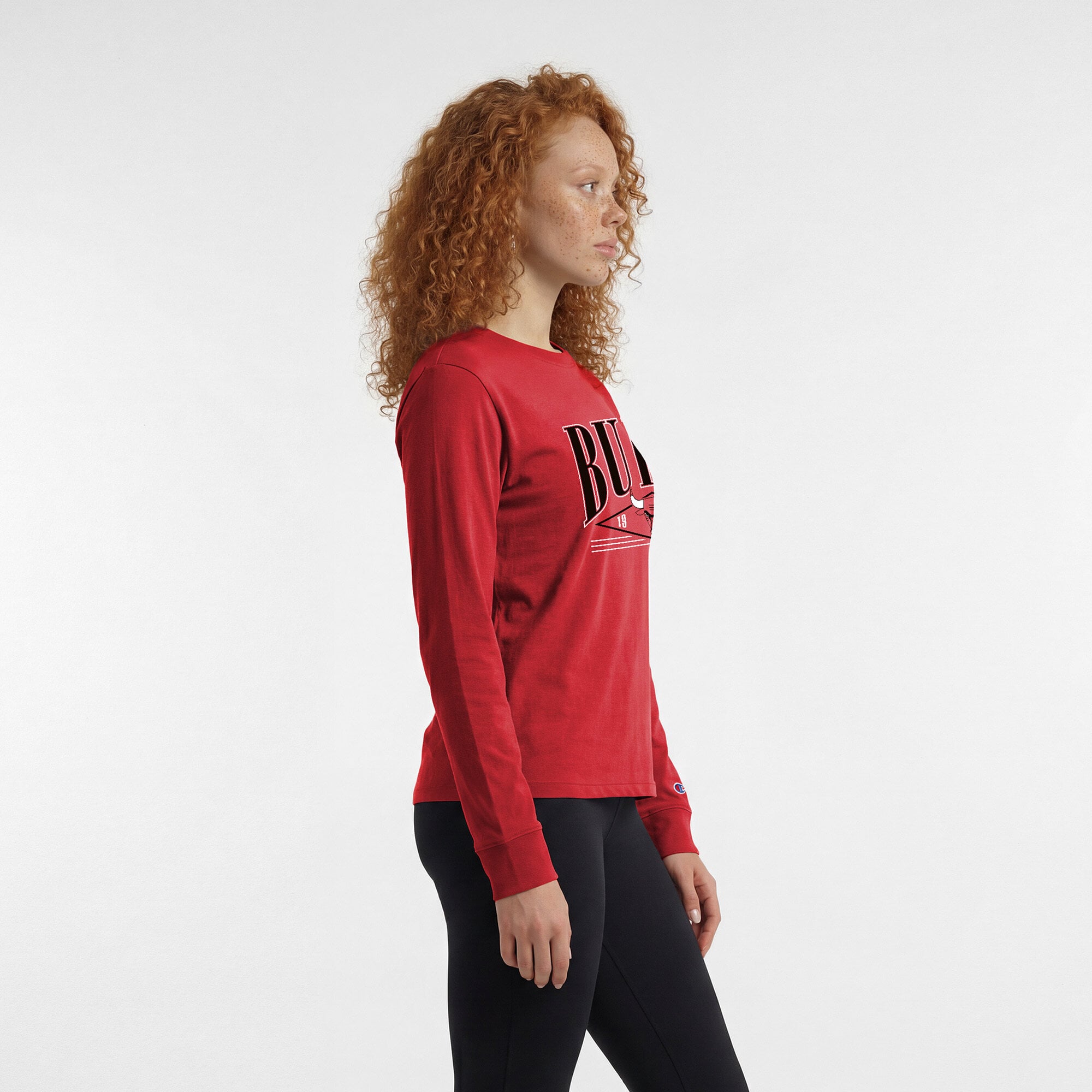 T-shirt à manches longues Champion Red Chicago Bulls pour femmes