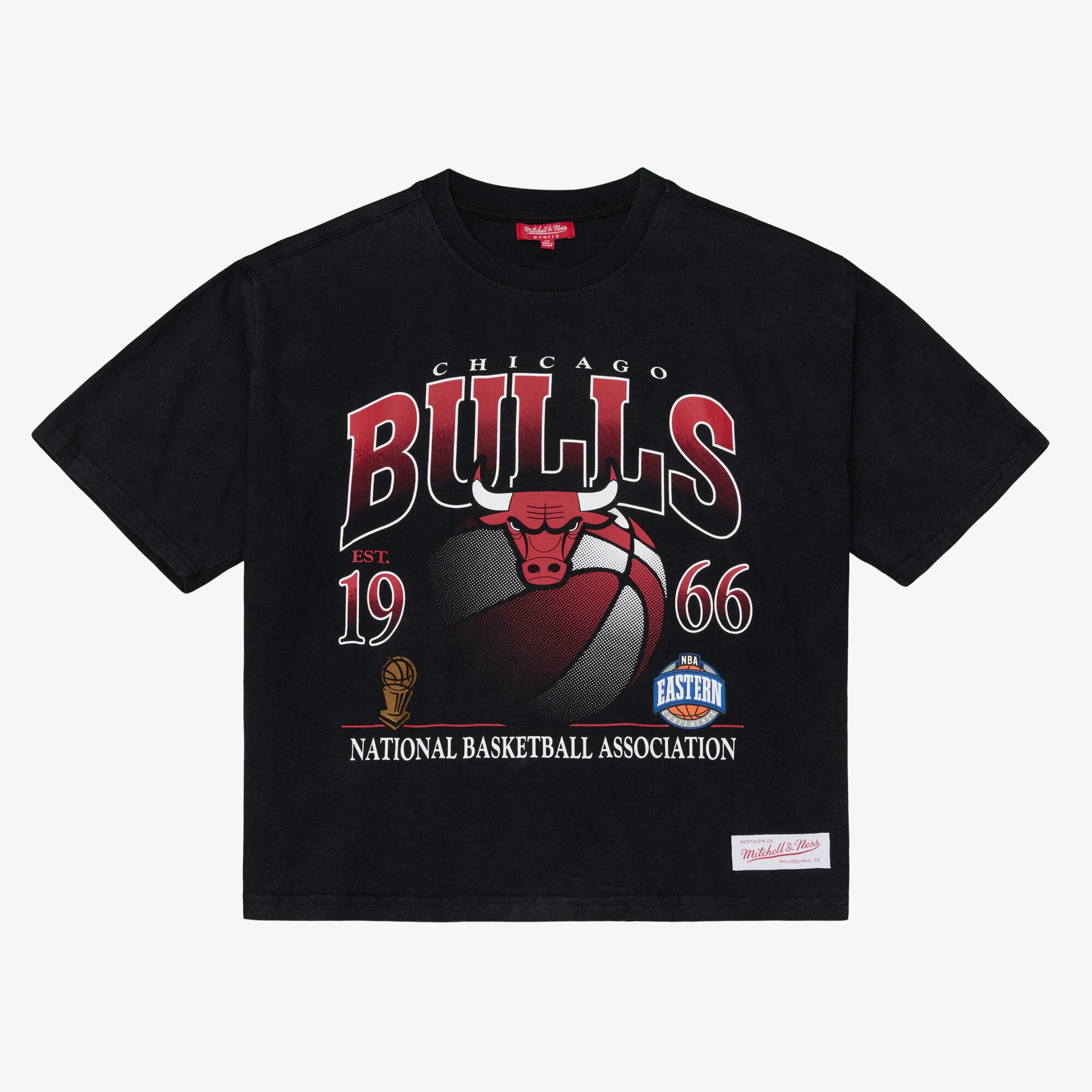 T-shirt court à imprimé graphique Chicago Bulls noir pour femme de Mitchell & Ness