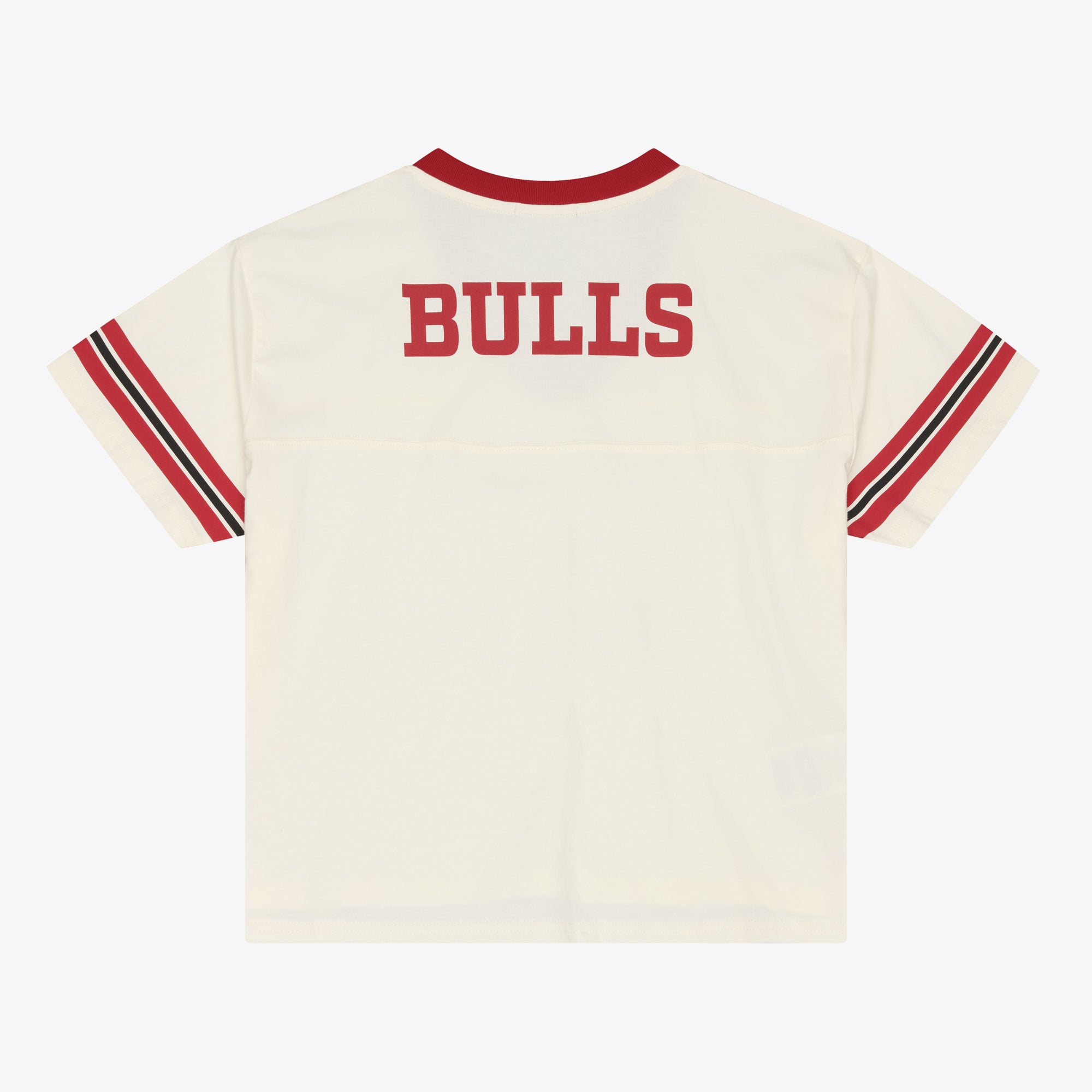 T-shirt court à col en V Mitchell & Ness crème Chicago Bulls Retro Roots Hardwood Classics pour femme