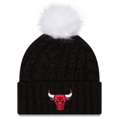 Chicago Bulls New Era Women's Single Knit Hat with Pom - Black