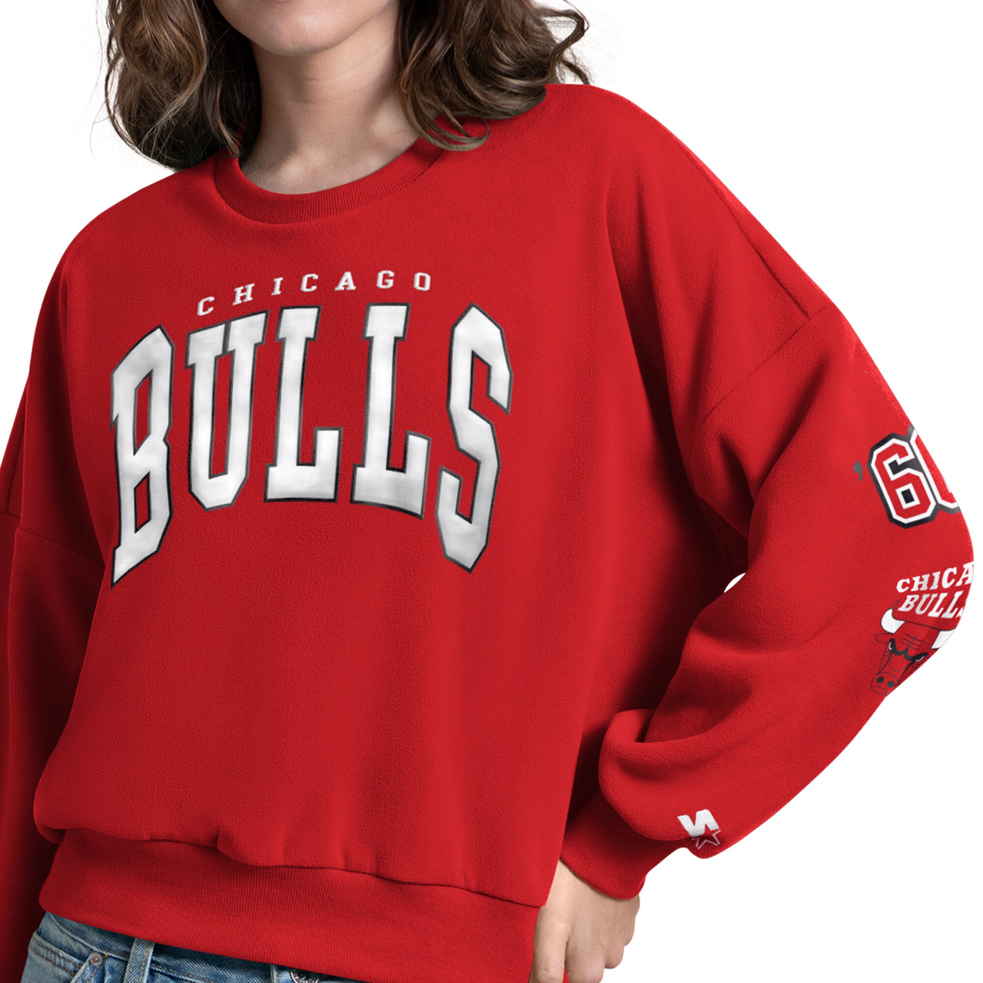 Sweat-shirt Starter rouge pour femme, modèle Chicago Bulls.