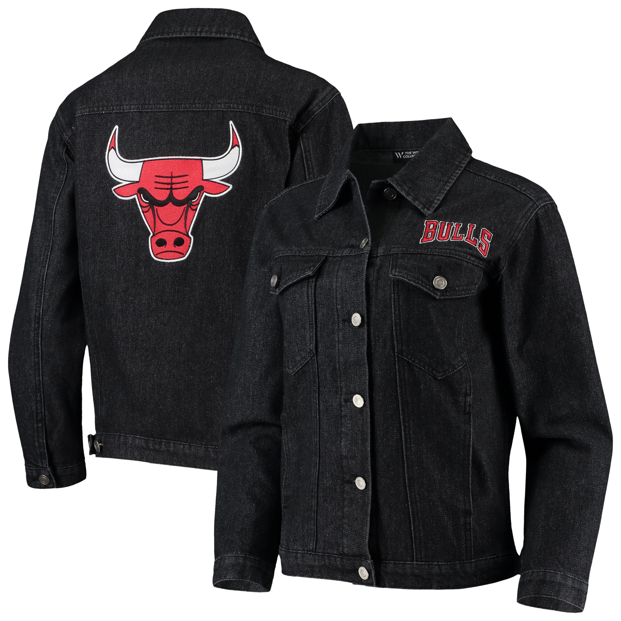 Women's The Wild Collective Black Chicago Bulls Patch Denim Button