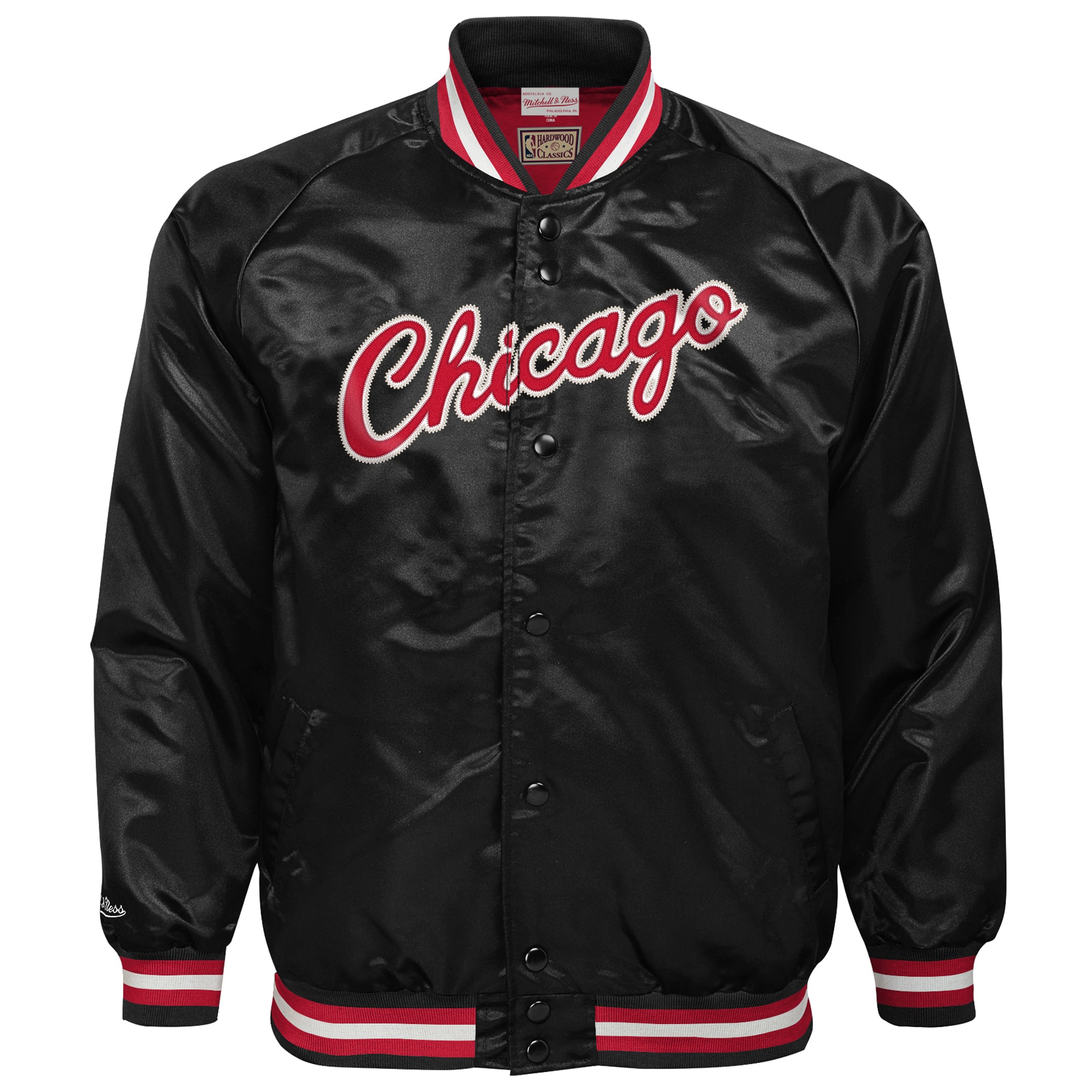 Youth Mitchell & Ness Black Chicago Bulls Lightweight Satin Raglan Full-Snap Jacket