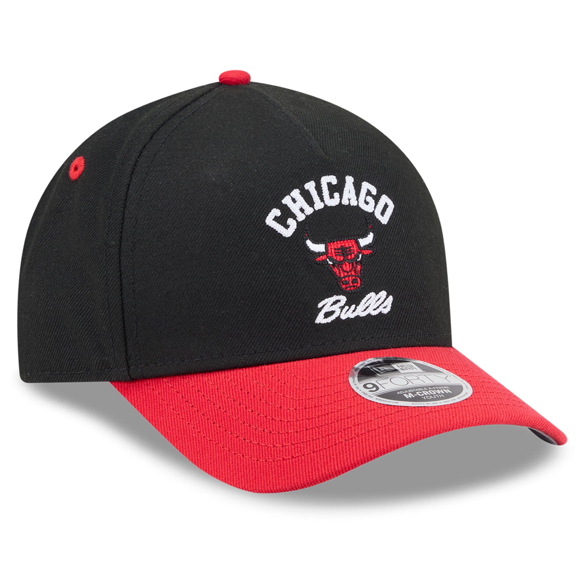 Youth New Era Black/Red Chicago Bulls Arch 9FORTY A-Frame M-Crown Adjustable Hat