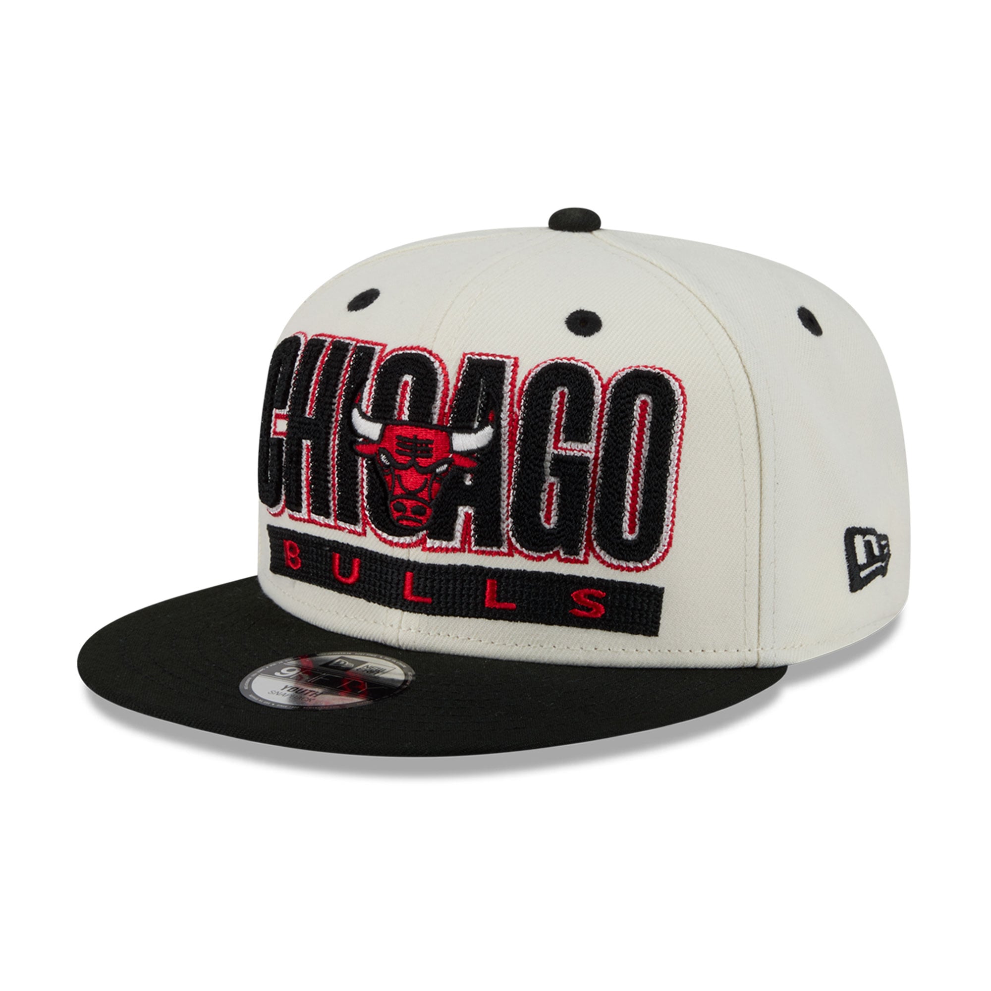 Casquette snapback New Era Classic 9FIFTY crème/noire pour jeunes Chicago Bulls