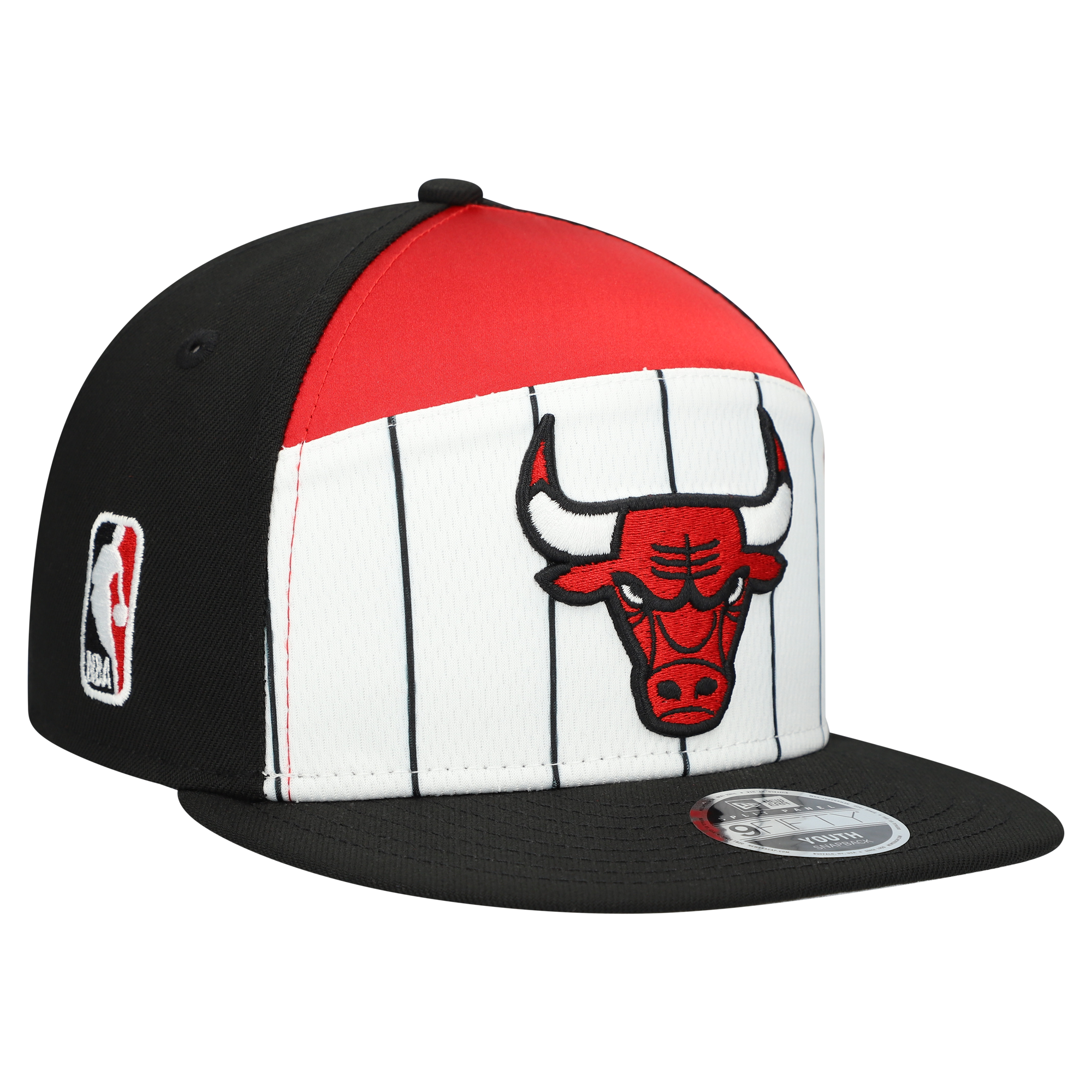 Youth New Era White/Black Chicago Bulls 2025 NBA Tip Off Split Panel 9FIFTY Snapback Hat