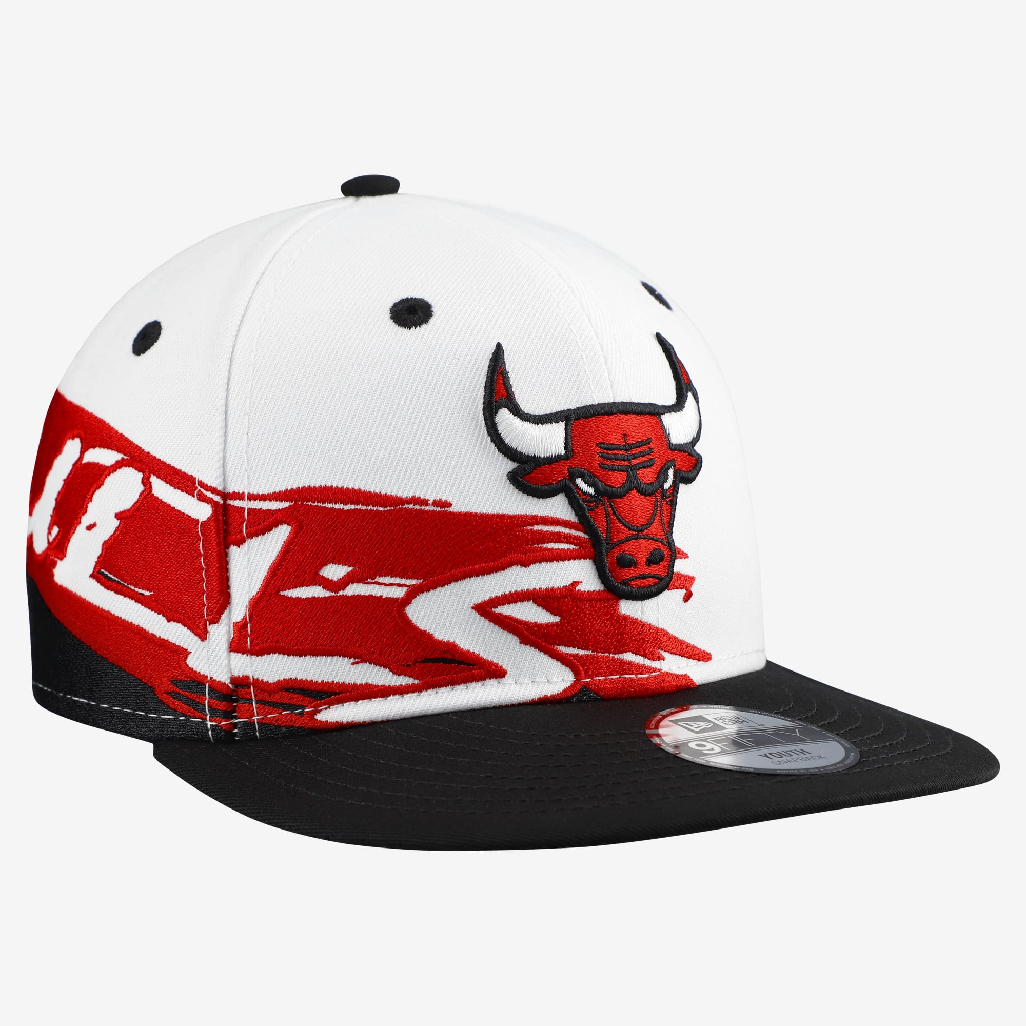 Youth Chicago Bulls New Era White/Black Swept 9FIFTY Snapback Hat