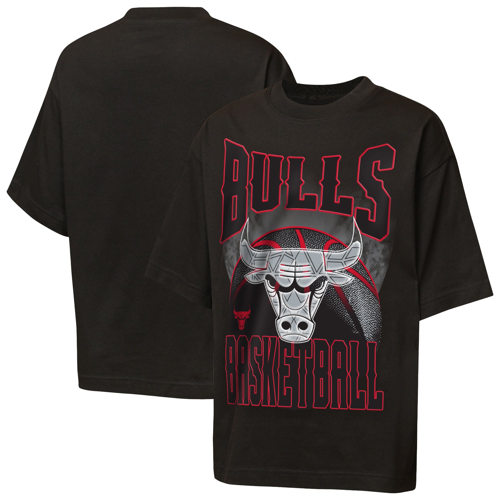 T-shirt oversize tendance Chicago Bulls noirs pour jeunes de la marque Outerstuff
