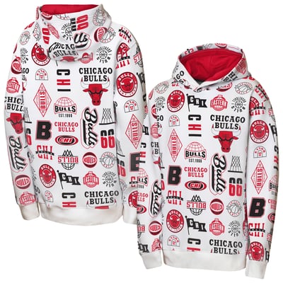 Chicago Bulls Outerstuff Youth 3-and-D Allover Hoodie - White