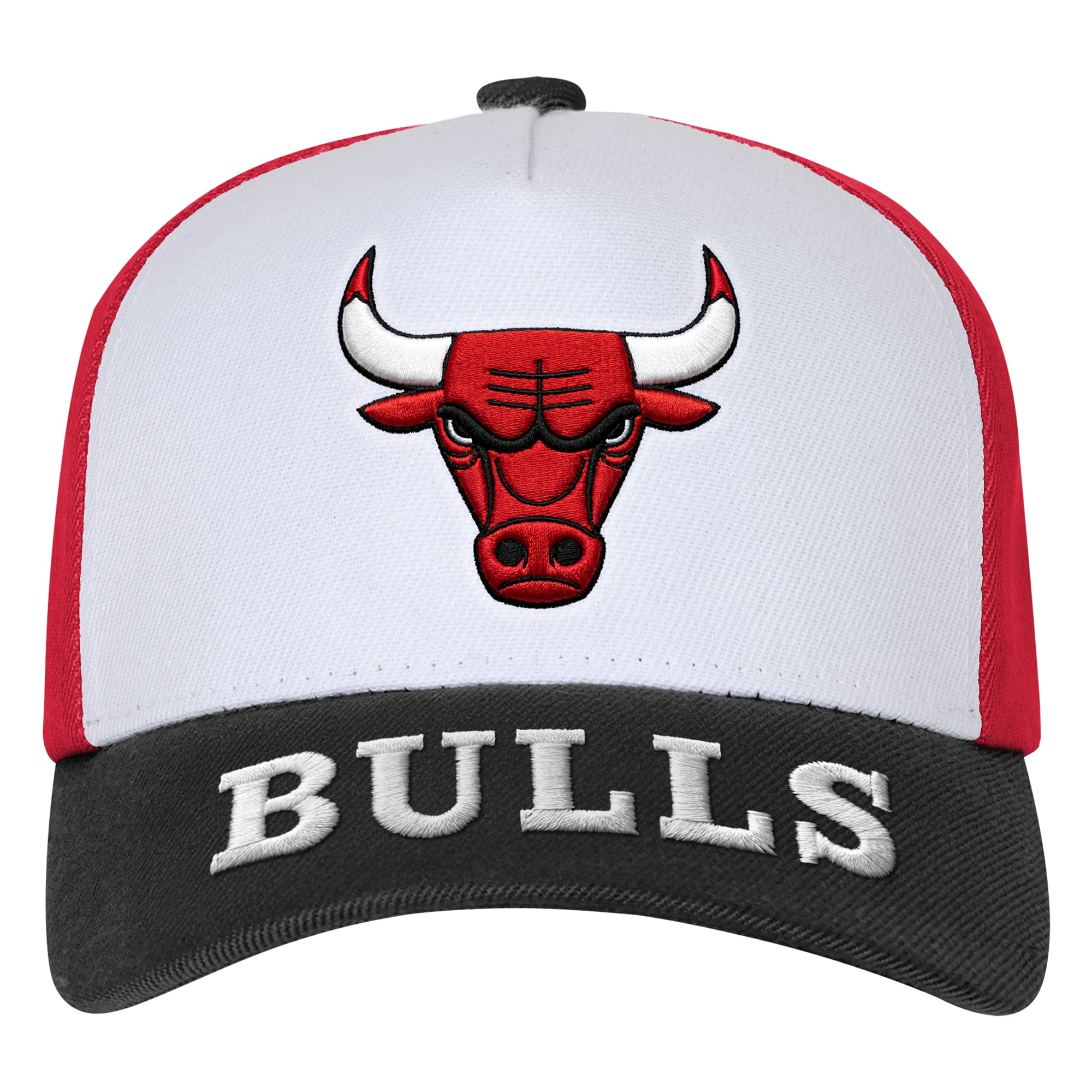 Casquette ajustable à trois boutons pré-courbés avec logo Chicago Bulls, blanche et noire, pour jeunes de la marque Outerstuff