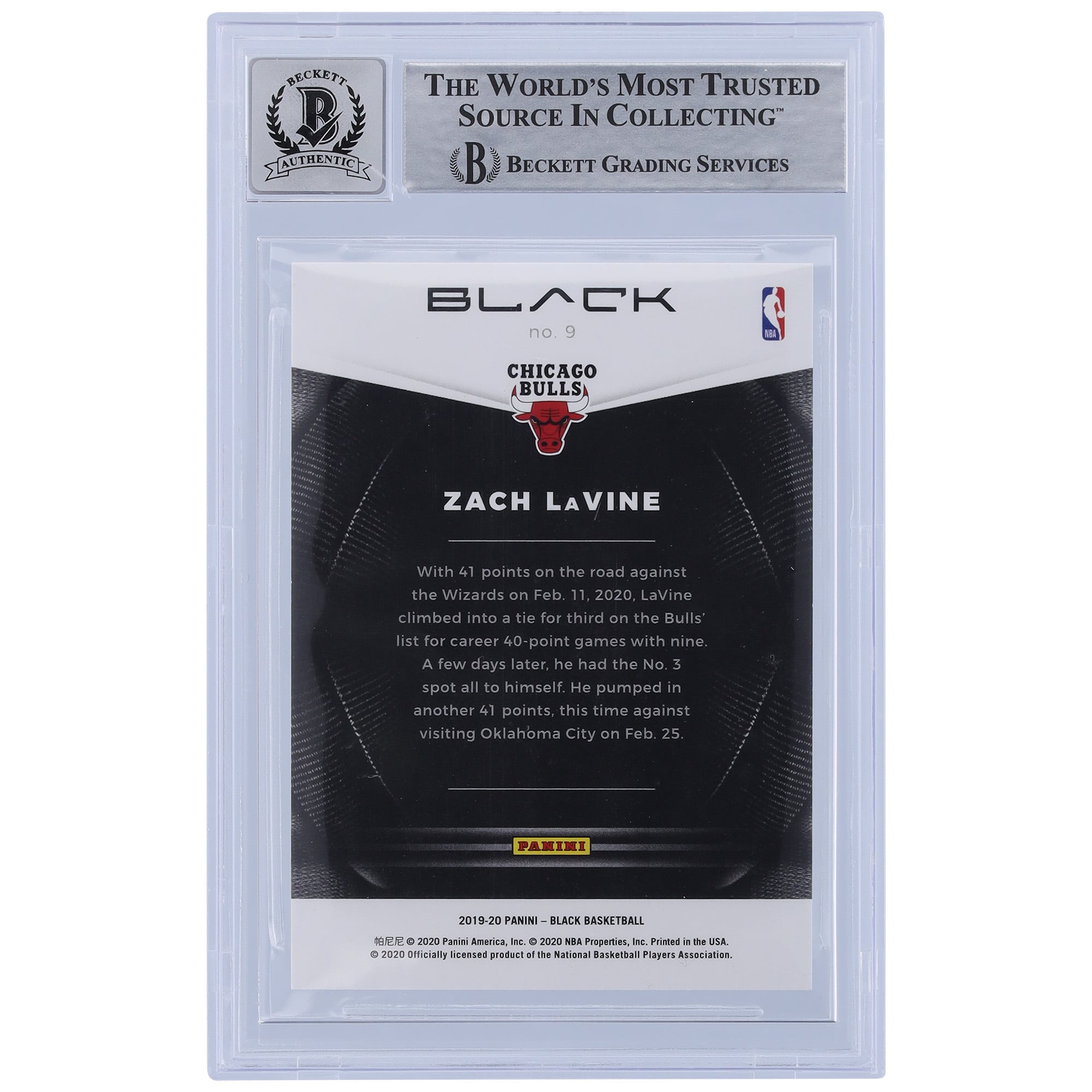 Zach LaVine Chicago Bulls Autographed 2019-20 Panini Black Silver