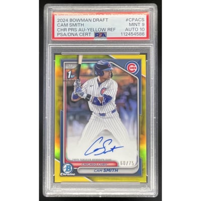 2024 Bowman Draft Chrome Prospect Yellow #CPA-CS Cam Smith RC Auto /75 PSA 9