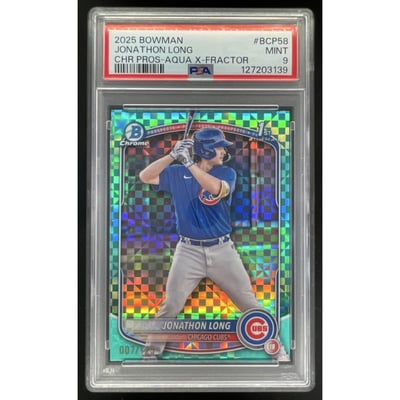 2025 Bowman Chrome Prospects Aqua X-Fractor #BCP-58 Jonathon Long RC /125 PSA 9