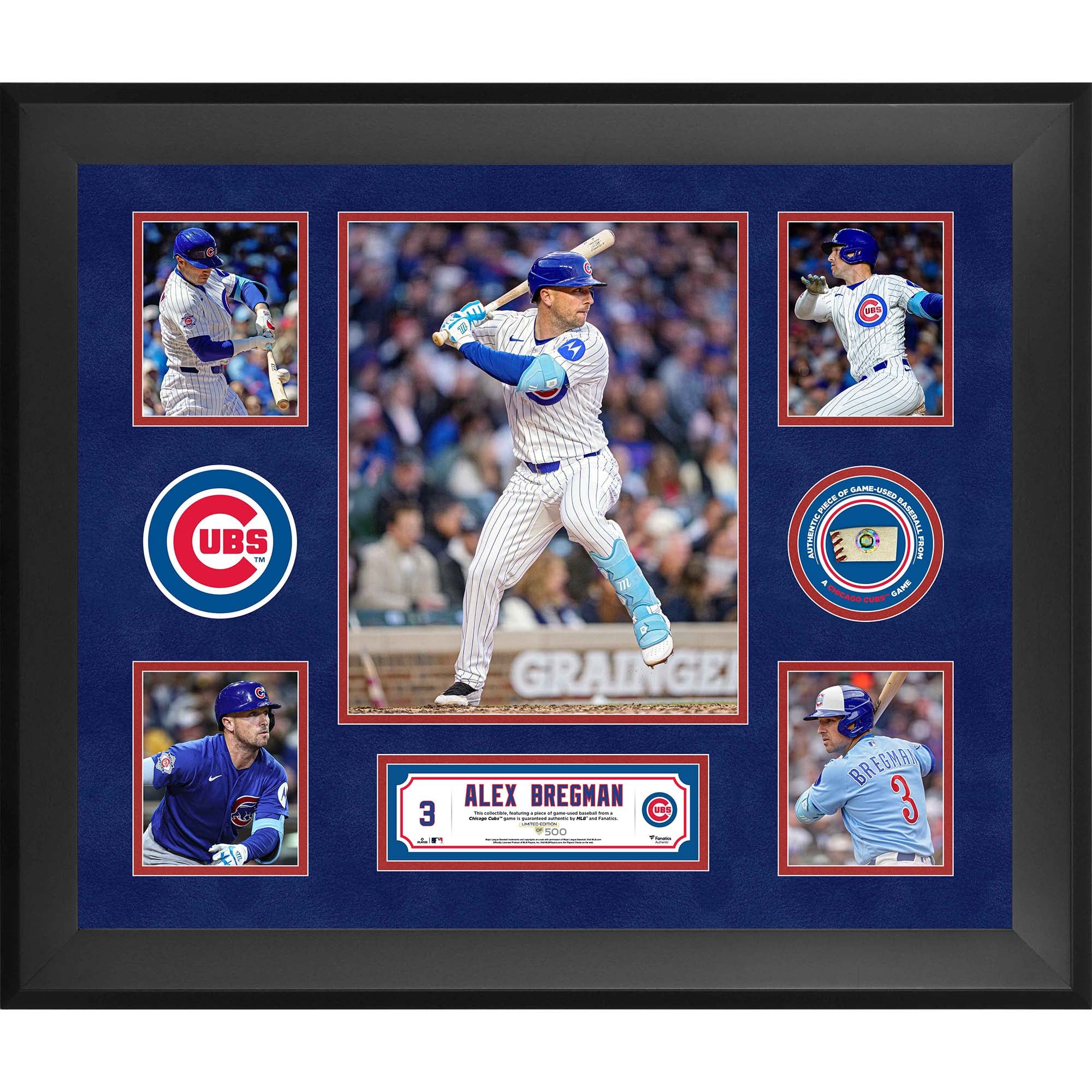 Alex Bregman Chicago Cubs Framed 5-Photo Collage with a Piece of Game-Used Ball - Limited Edition of 500