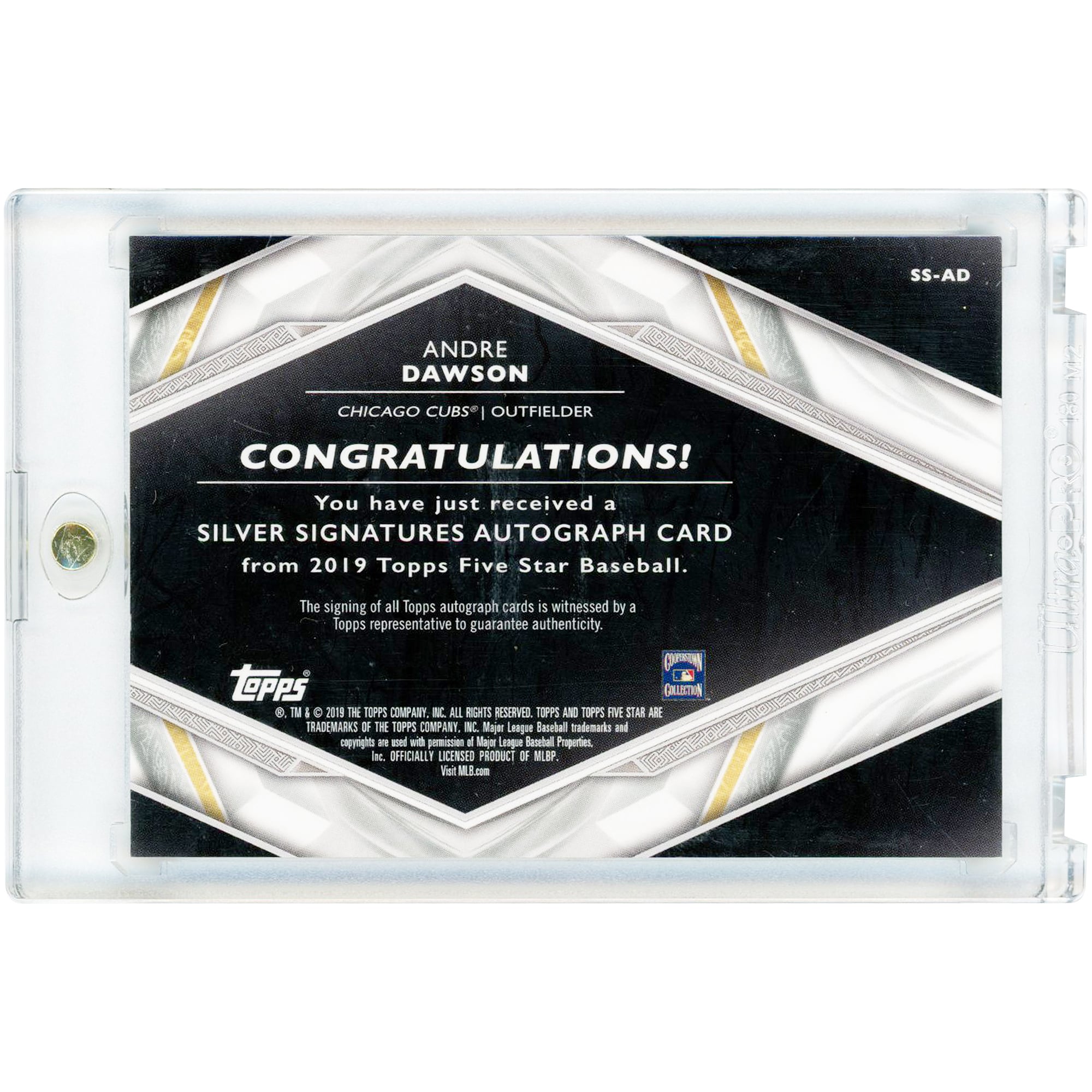 Carte autographiée d'Andre Dawson (Chicago Cubs) 2019 Topps Five Star Orange #SS-AD #1/5