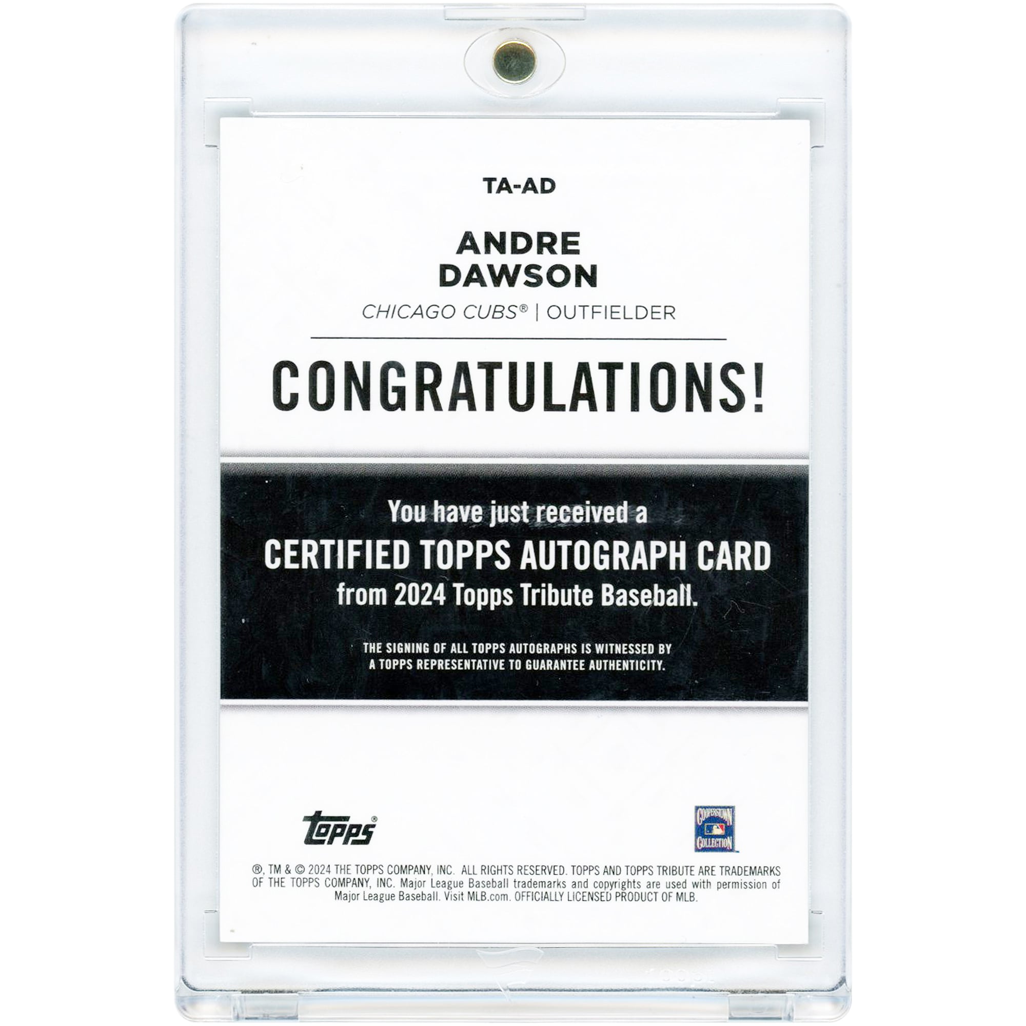 Carte autographiée d'Andre Dawson (Chicago Cubs) 2024 Topps Tribute #TA-AD #70/150