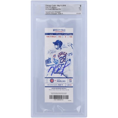 BAS 9: Kris Bryant Chicago Cubs Autographed 100th Career Home Run Beckett Fanatics Witnessed Authenticated Ticket