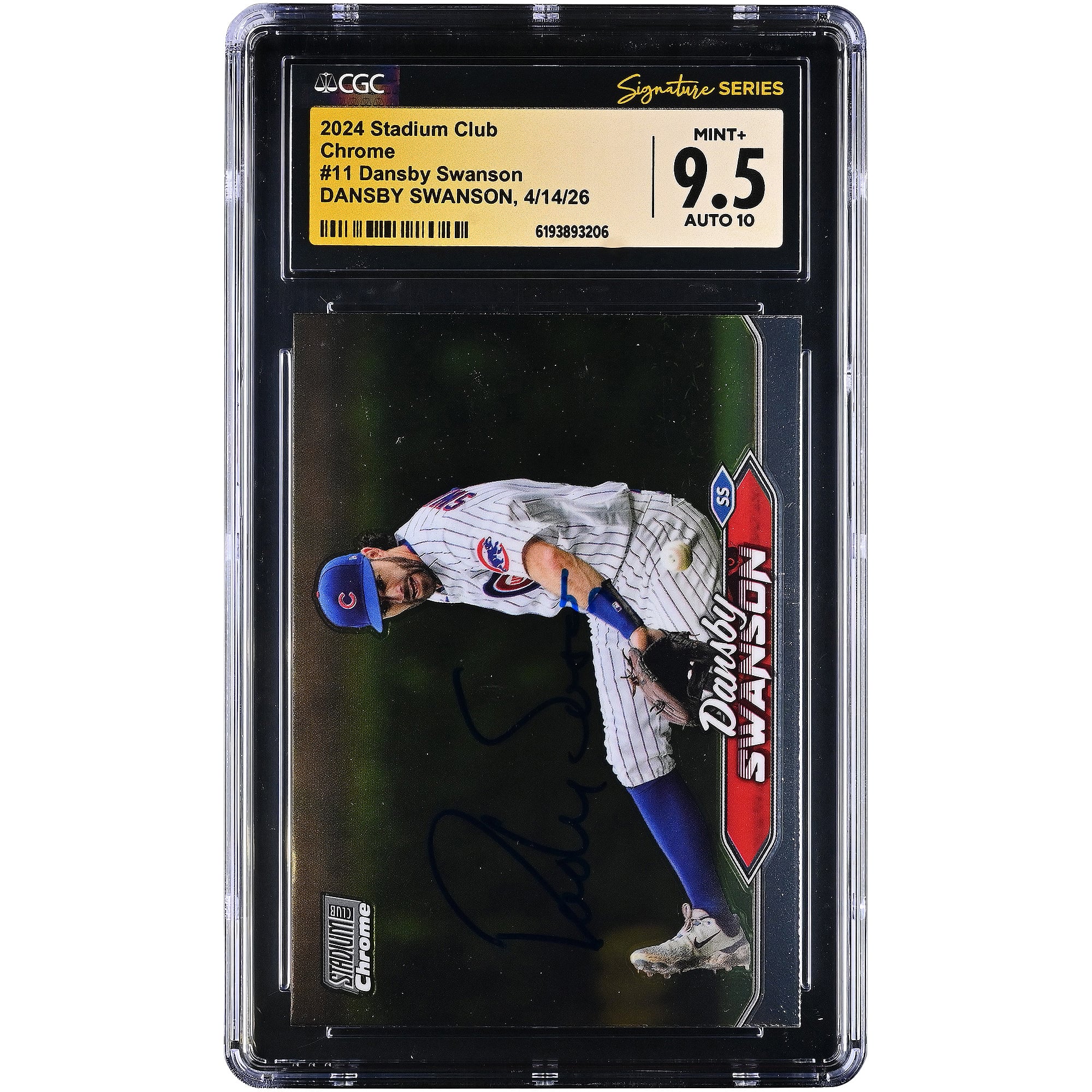 Dansby Swanson Chicago Cubs Autographed 2024 Stadium Club Chrome #11 CGC Fanatics Witnessed Authenticated 9.5/10 Card