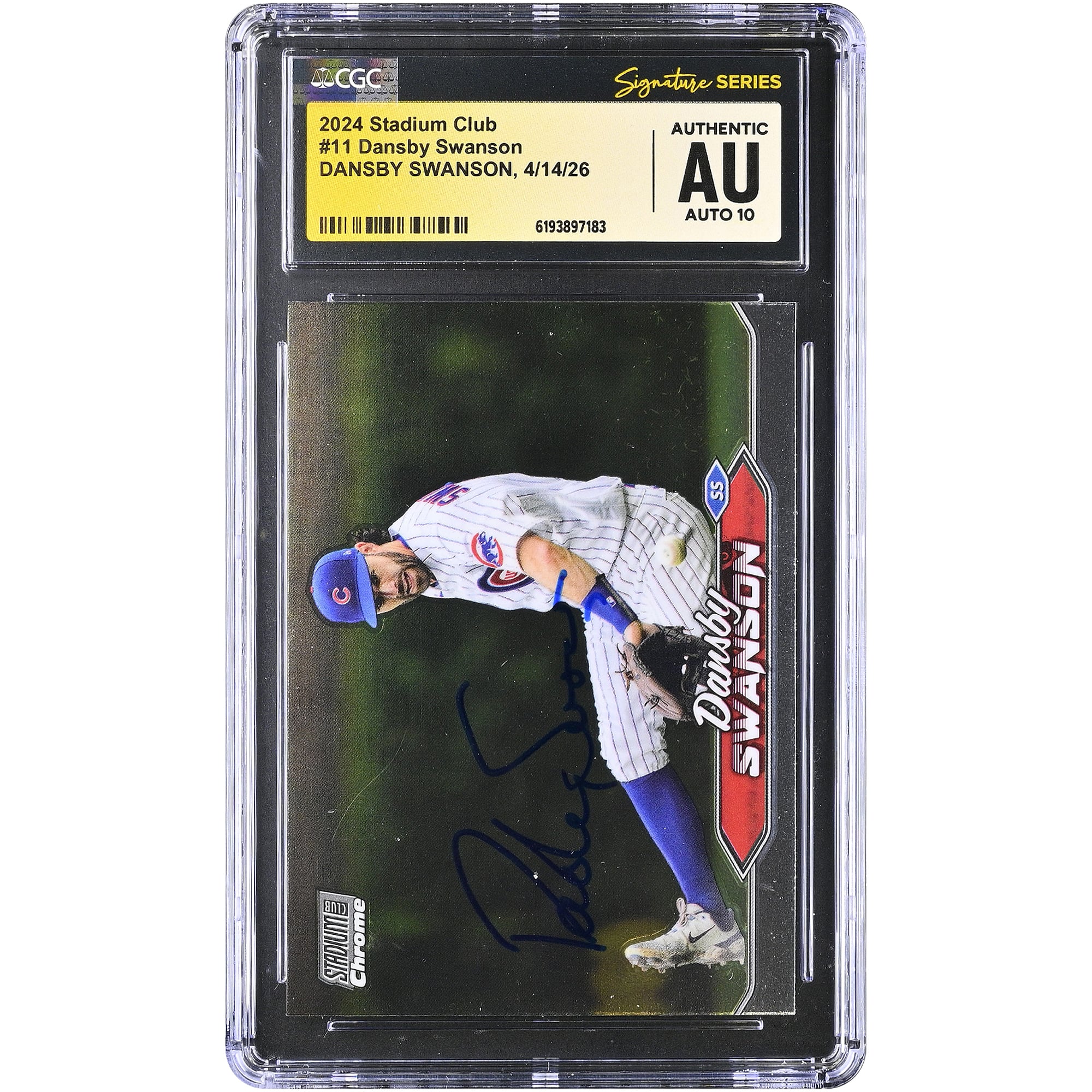 Dansby Swanson Chicago Cubs Autographed 2024 Stadium Club Chrome #11 CGC Fanatics Witnessed Authenticated AUTO 10 Card