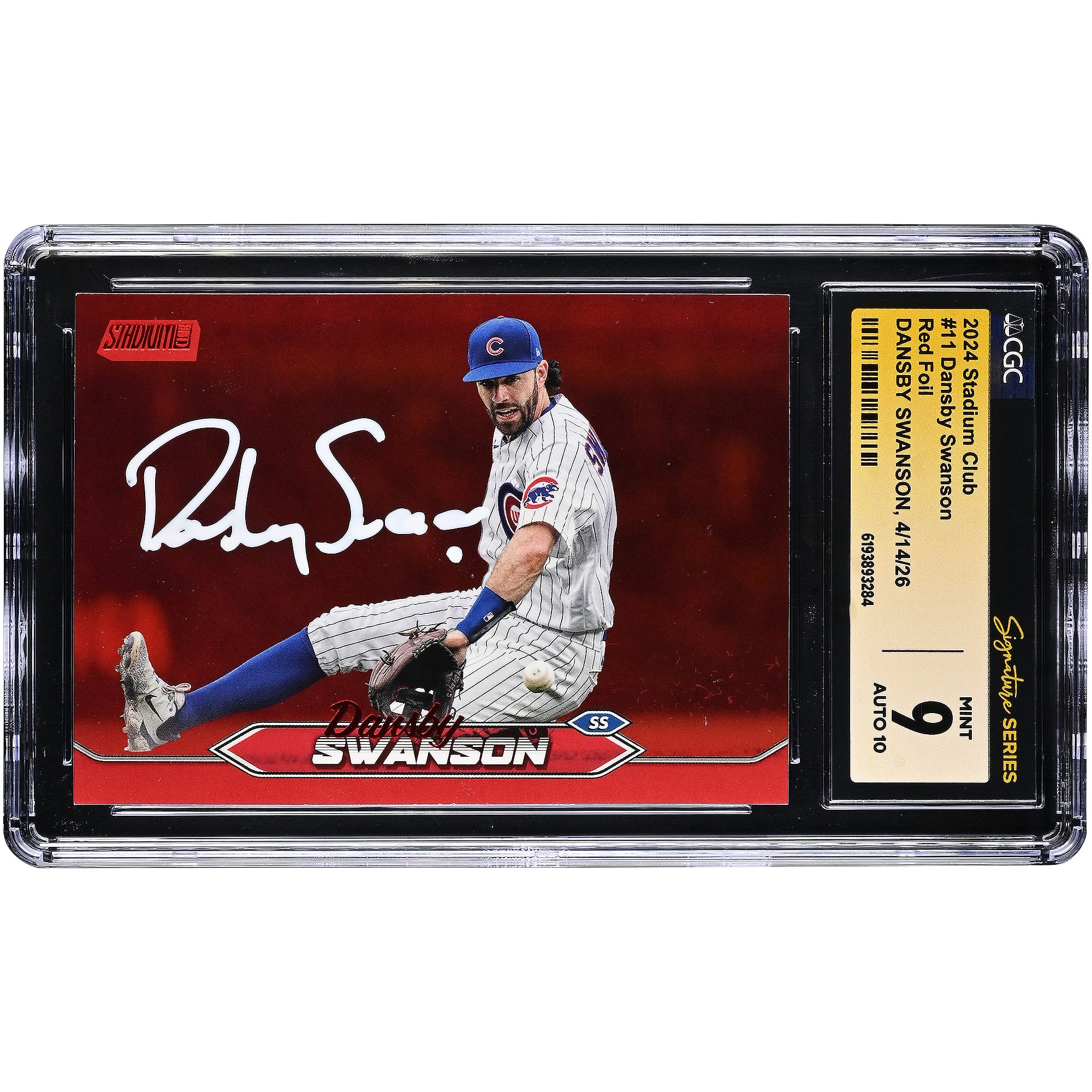 Dansby Swanson Chicago Cubs Autographed 2024 Stadium Club Red Foil #11 CGC Fanatics Witnessed Authenticated / Card