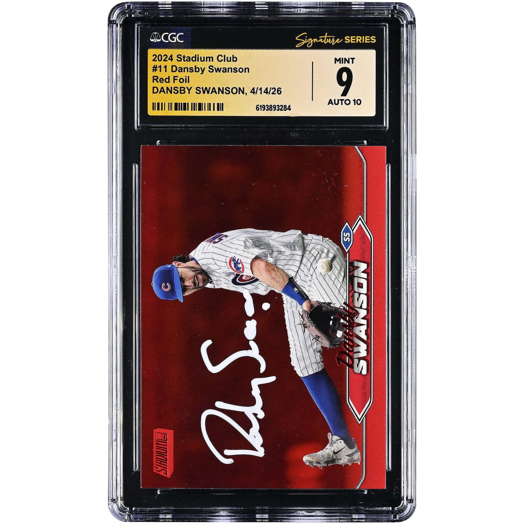 Dansby Swanson Chicago Cubs Autographed 2024 Stadium Club Red Foil #11 CGC Fanatics Witnessed Authenticated / Card
