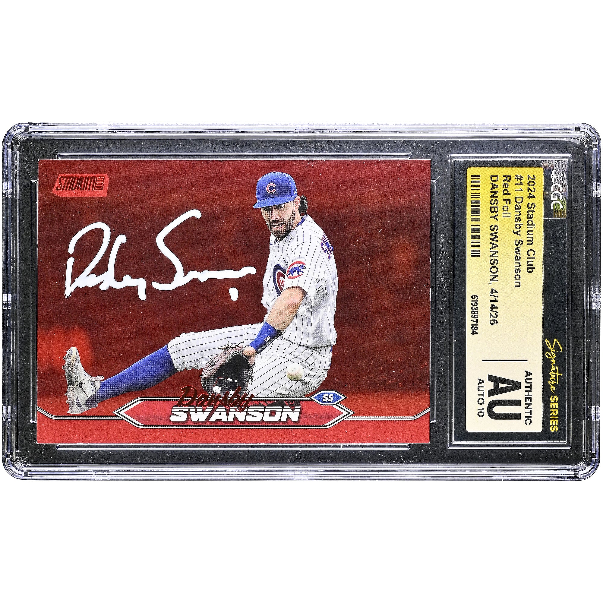 Dansby Swanson Chicago Cubs Autographed 2024 Stadium Club Red Foil #11 CGC Fanatics Witnessed Authenticated AUTO 10 Card