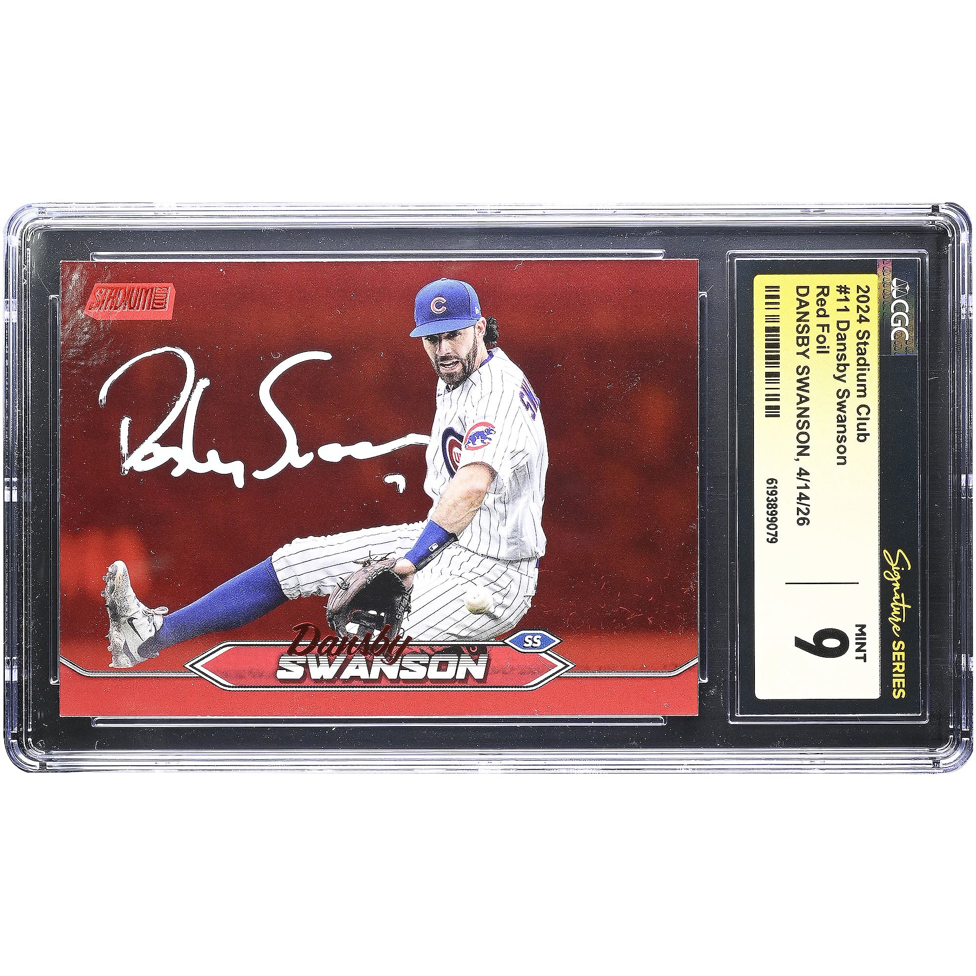 Dansby Swanson Chicago Cubs Autographed 2024 Stadium Club Red Foil #11 CGC Fanatics Witnessed Authenticated MINT 9 Card