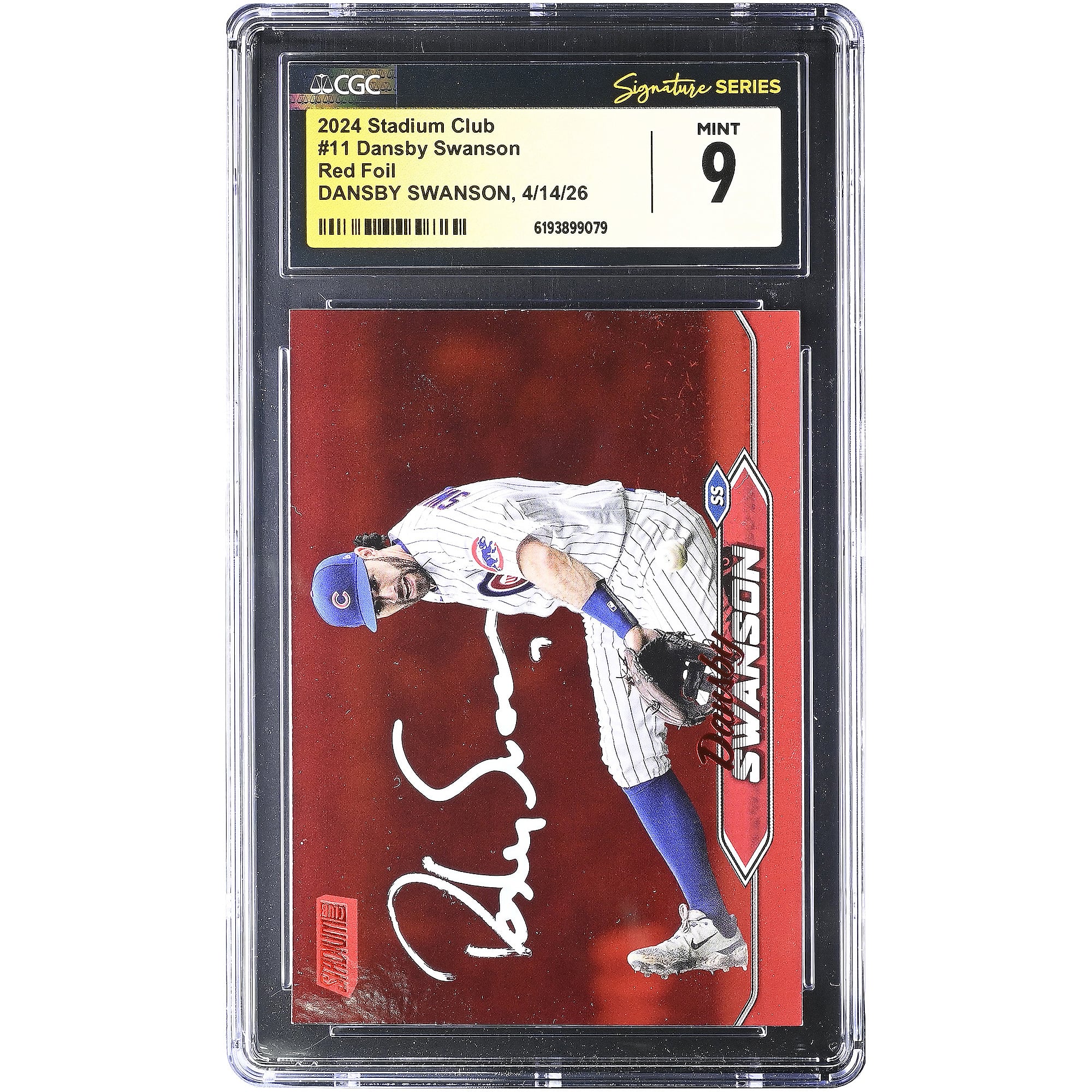 Dansby Swanson Chicago Cubs Autographed 2024 Stadium Club Red Foil #11 CGC Fanatics Witnessed Authenticated MINT 9 Card
