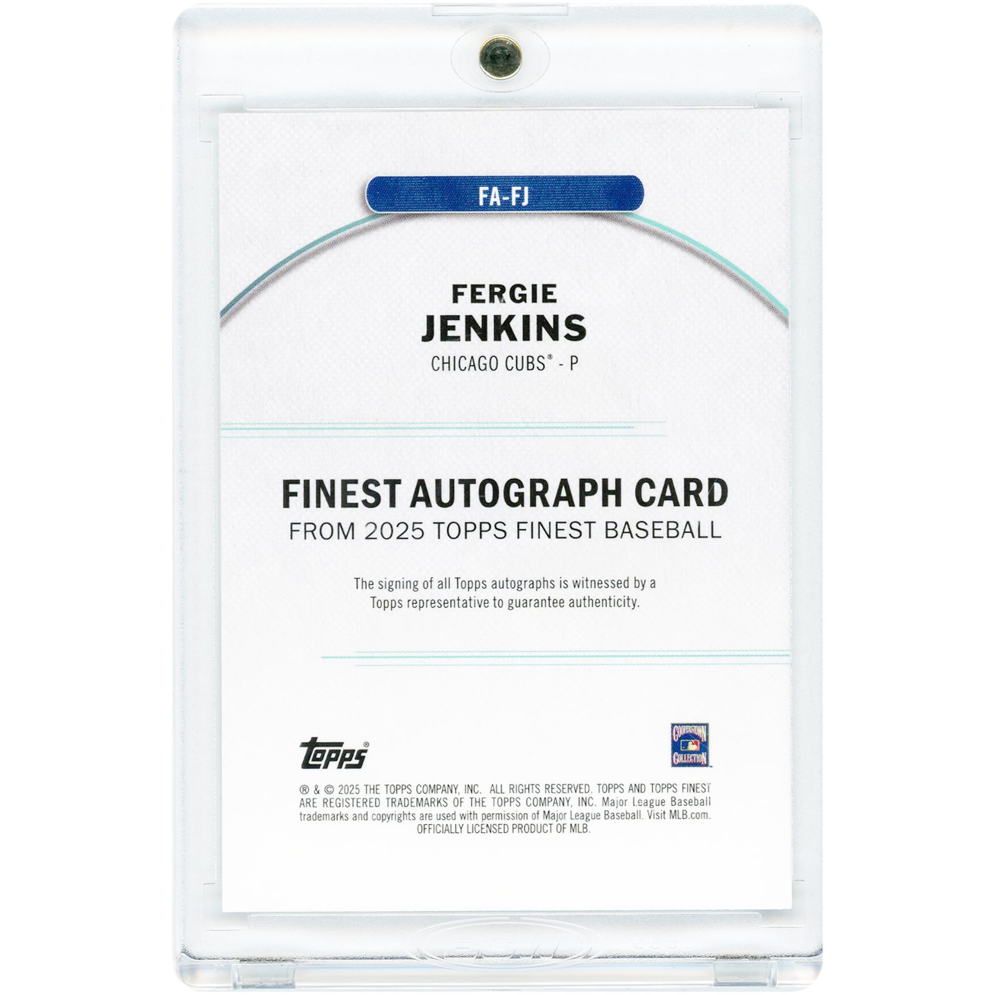 Carte autographiée de Fergie Jenkins (Chicago Cubs) Topps Finest 2025 #FA-FJ