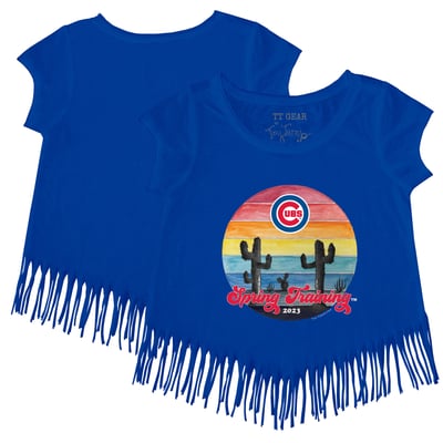 Chicago Cubs Tiny Turnip Girls Toddler 2023 Spring Training Fringe T-Shirt - Royal