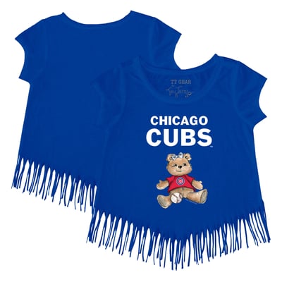 Chicago Cubs Tiny Turnip Girls Toddler Girl Teddy Fringe T-Shirt - Royal