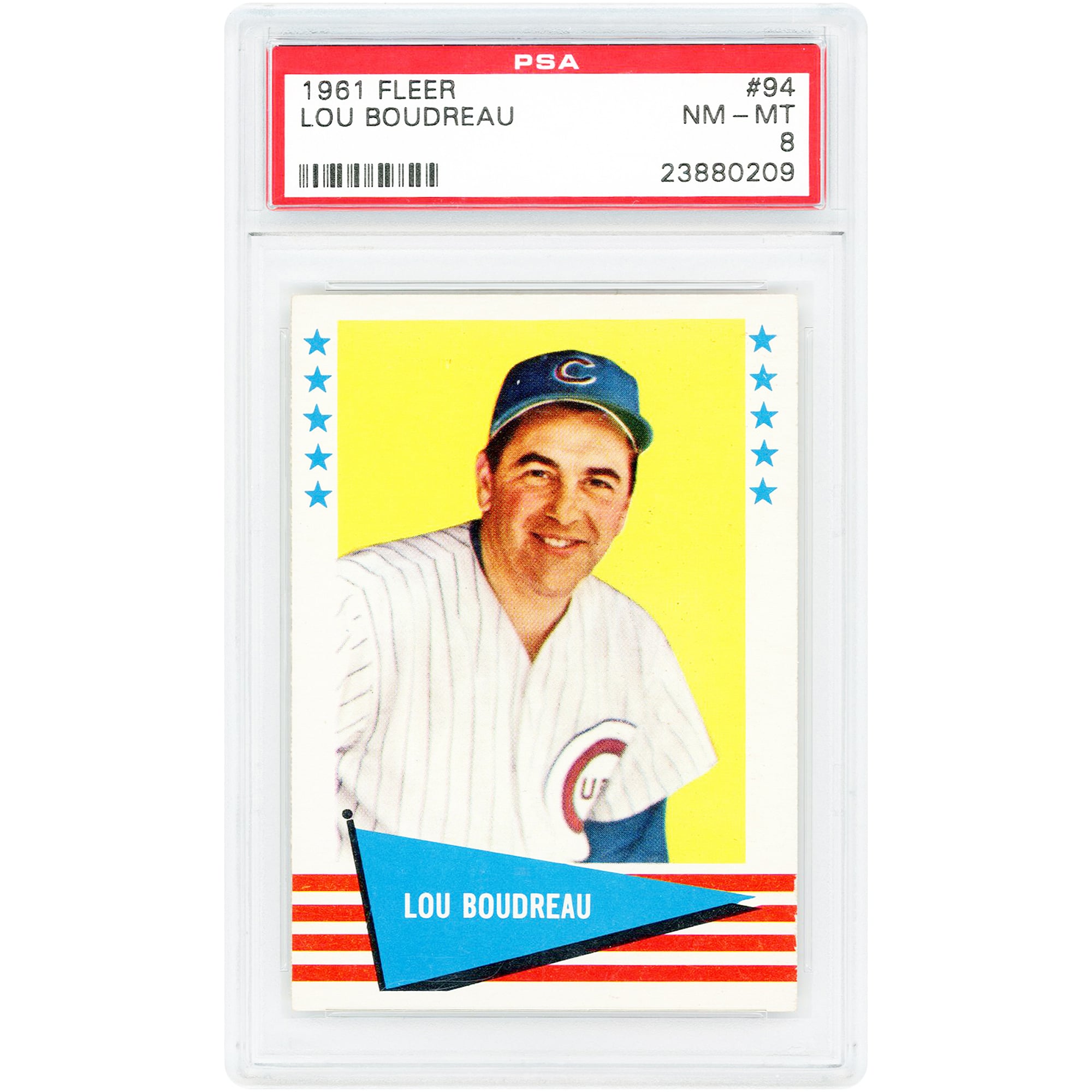 Carte de Lou Boudreau, Chicago Cubs, 1961 Fleer n° 94, authentifiée PSA 8