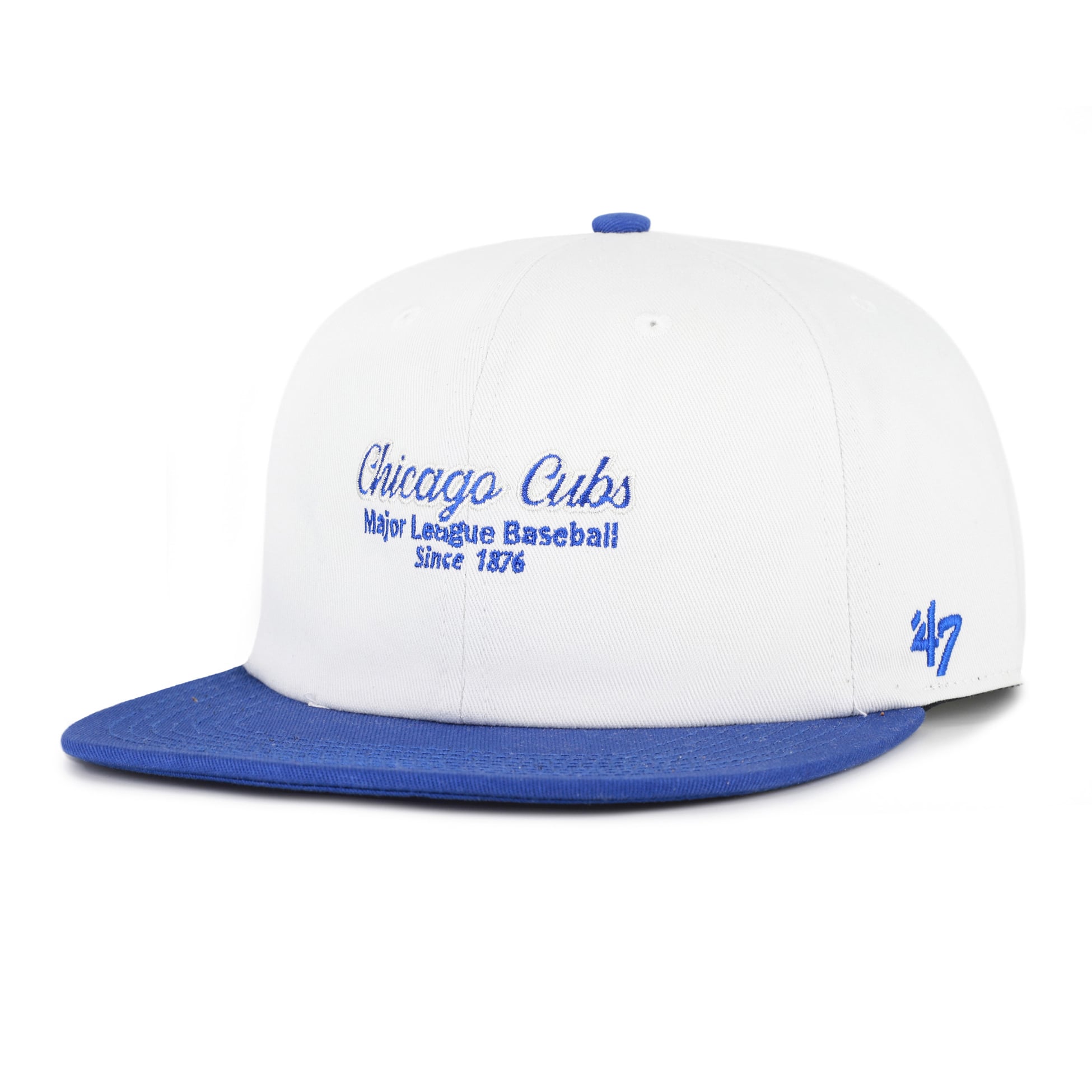 Men's '47 White/Royal Chicago Cubs Script Stack Relaxed Captain Snapback