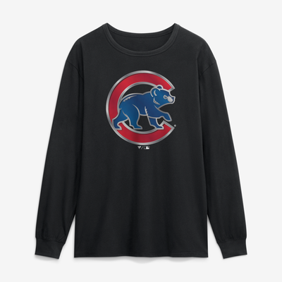 Chicago Cubs  Metallic Mascot Long Sleeve T-Shirt - Black