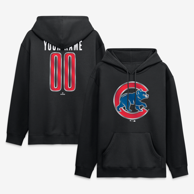 Chicago Cubs  Metallic Mascot Personalized Name & Number Hoodie - Black