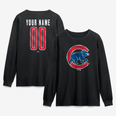 Chicago Cubs  Metallic Mascot Personalized Name & Number Long Sleeve T-Shirt - Black