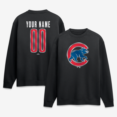 Chicago Cubs  Metallic Mascot Personalized Name & Number Sweatshirt - Black