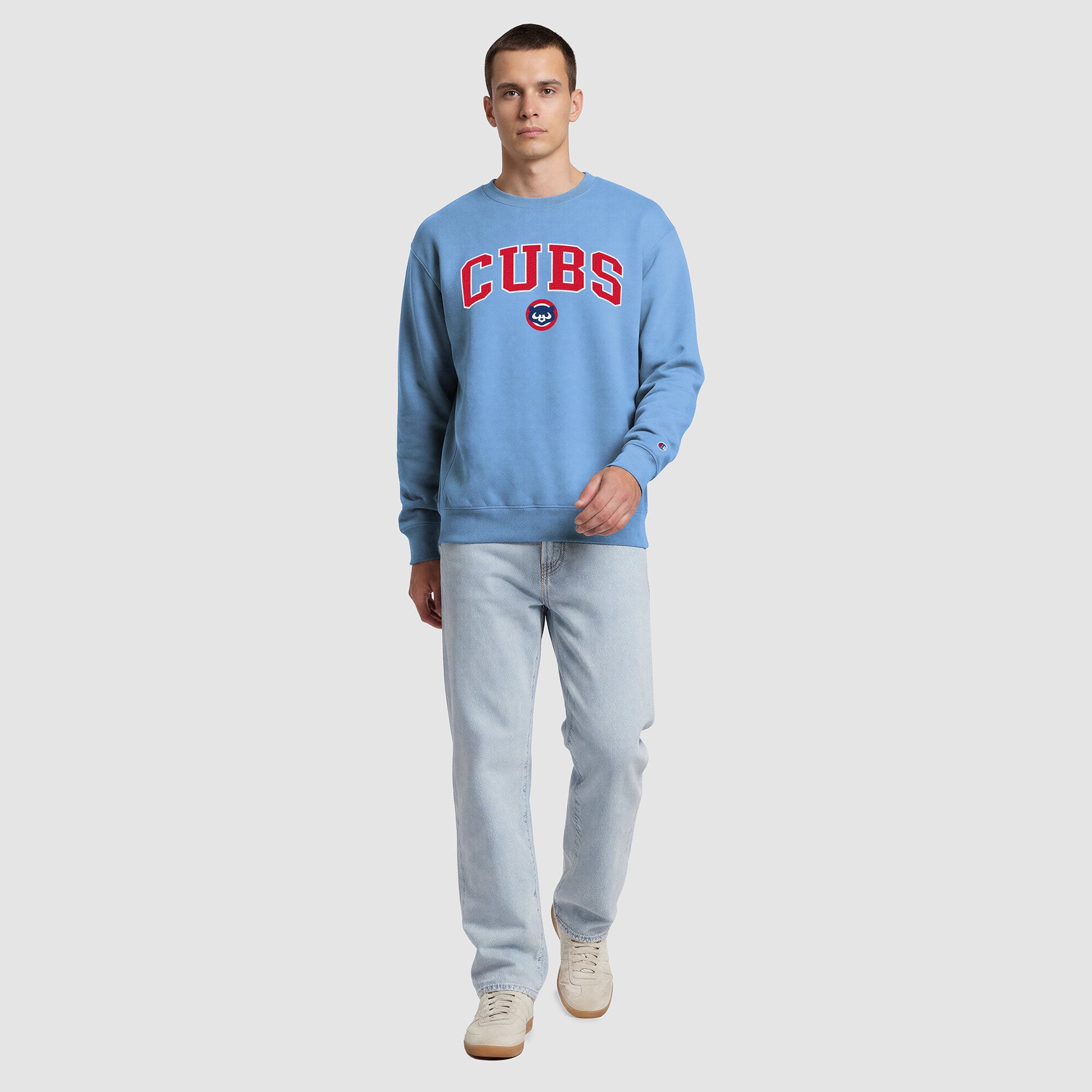 Sweat-shirt polaire à col rond bleu clair Champion Chicago Cubs pour homme