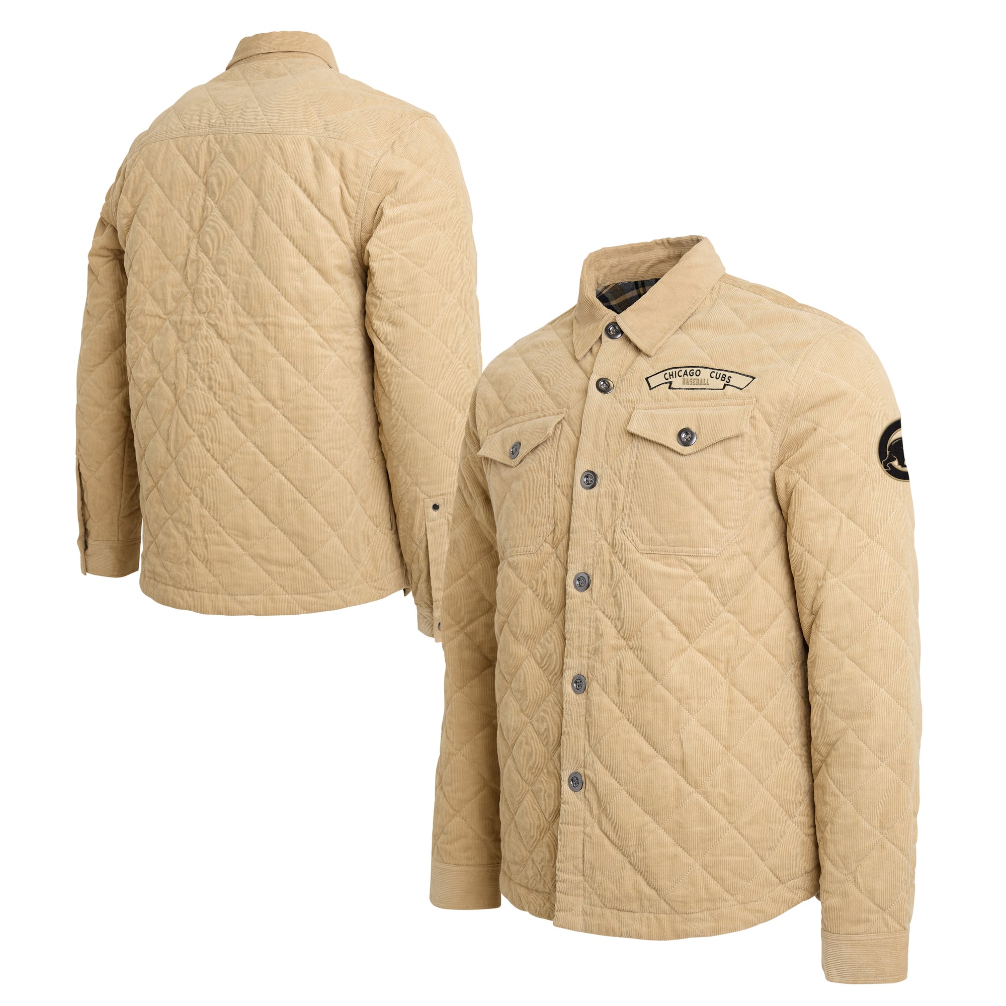 Men's Darius Rucker Collection by Fanatics Tan Chicago Cubs Thin Wale Button-Up Corduroy Shacket