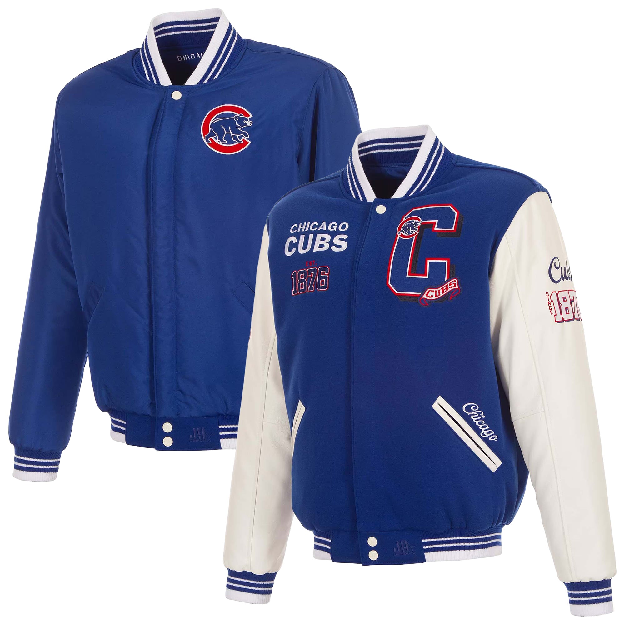 Veste universitaire réversible à boutons-pression pour homme JH Design Royal Chicago Cubs