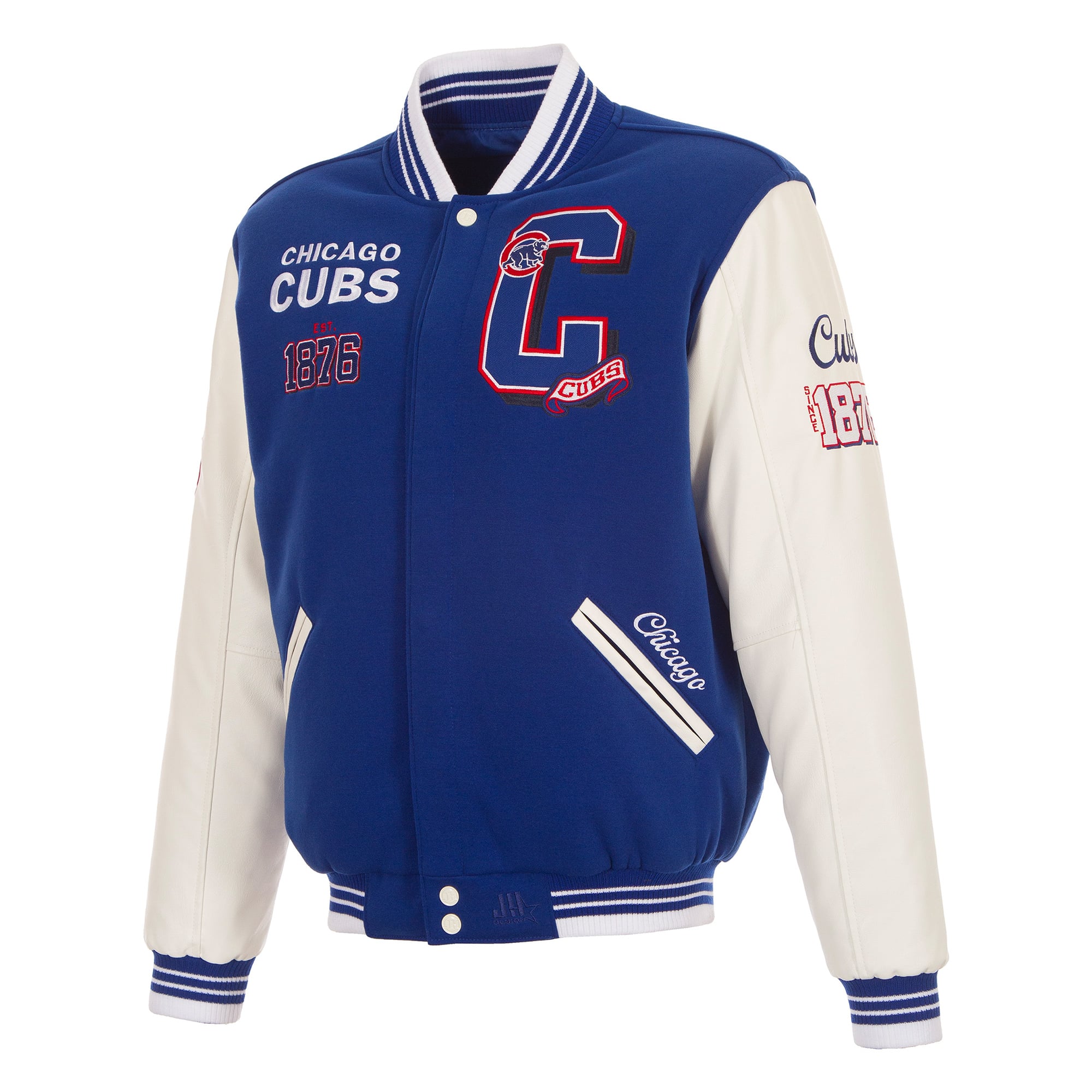 Veste universitaire réversible à boutons-pression pour homme JH Design Royal Chicago Cubs