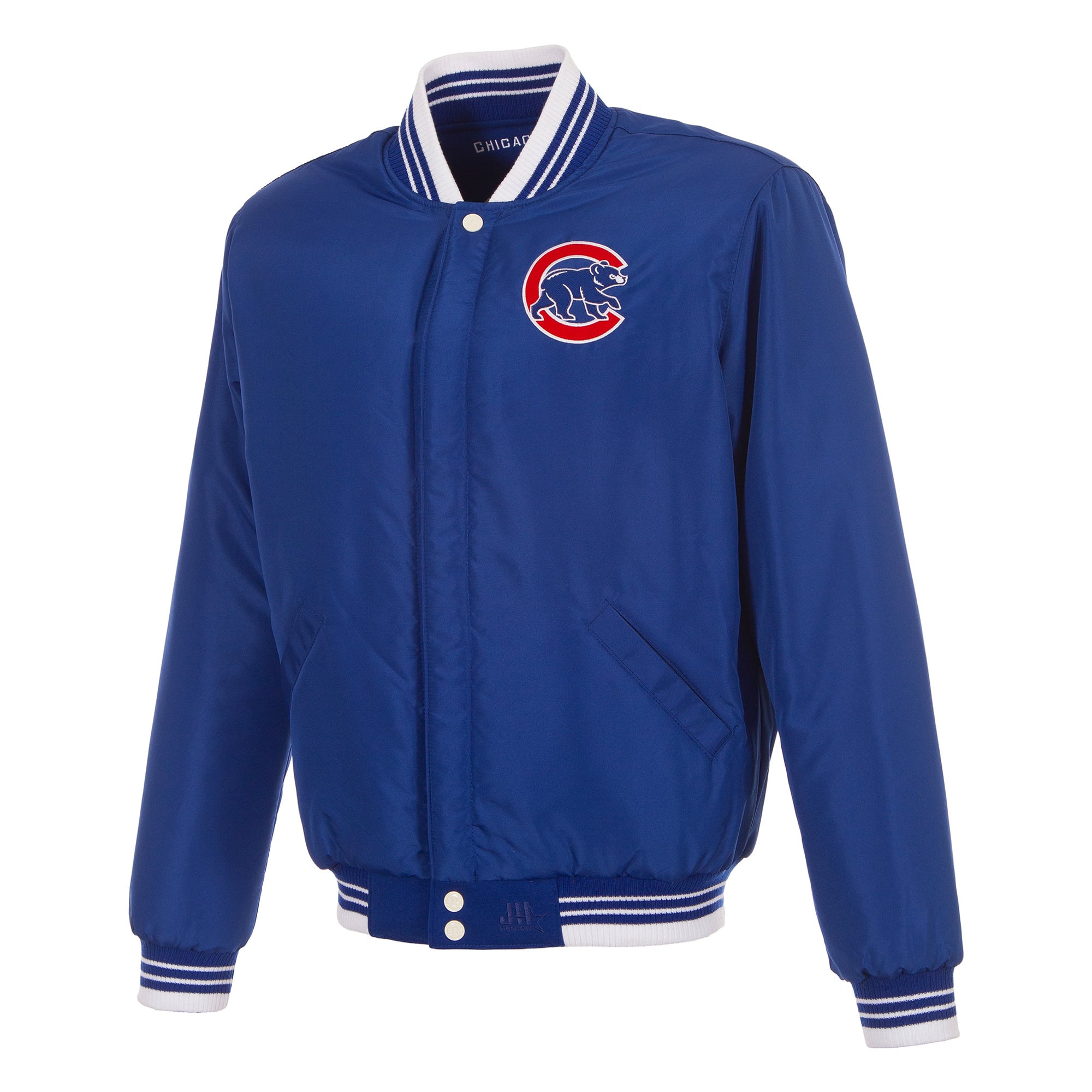 Veste universitaire réversible à boutons-pression pour homme JH Design Royal Chicago Cubs